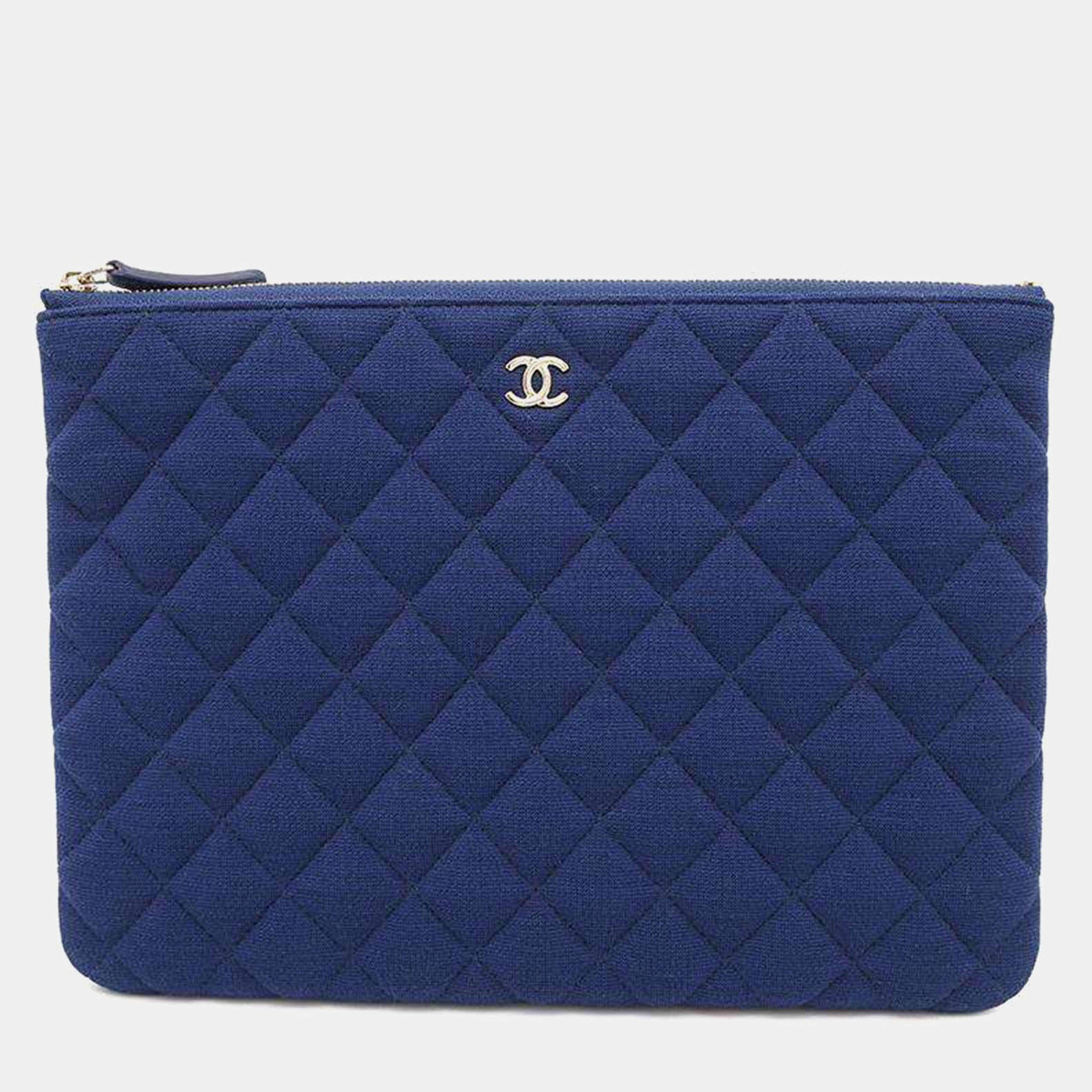 Chanel Blue Cotton Clutch Bag
