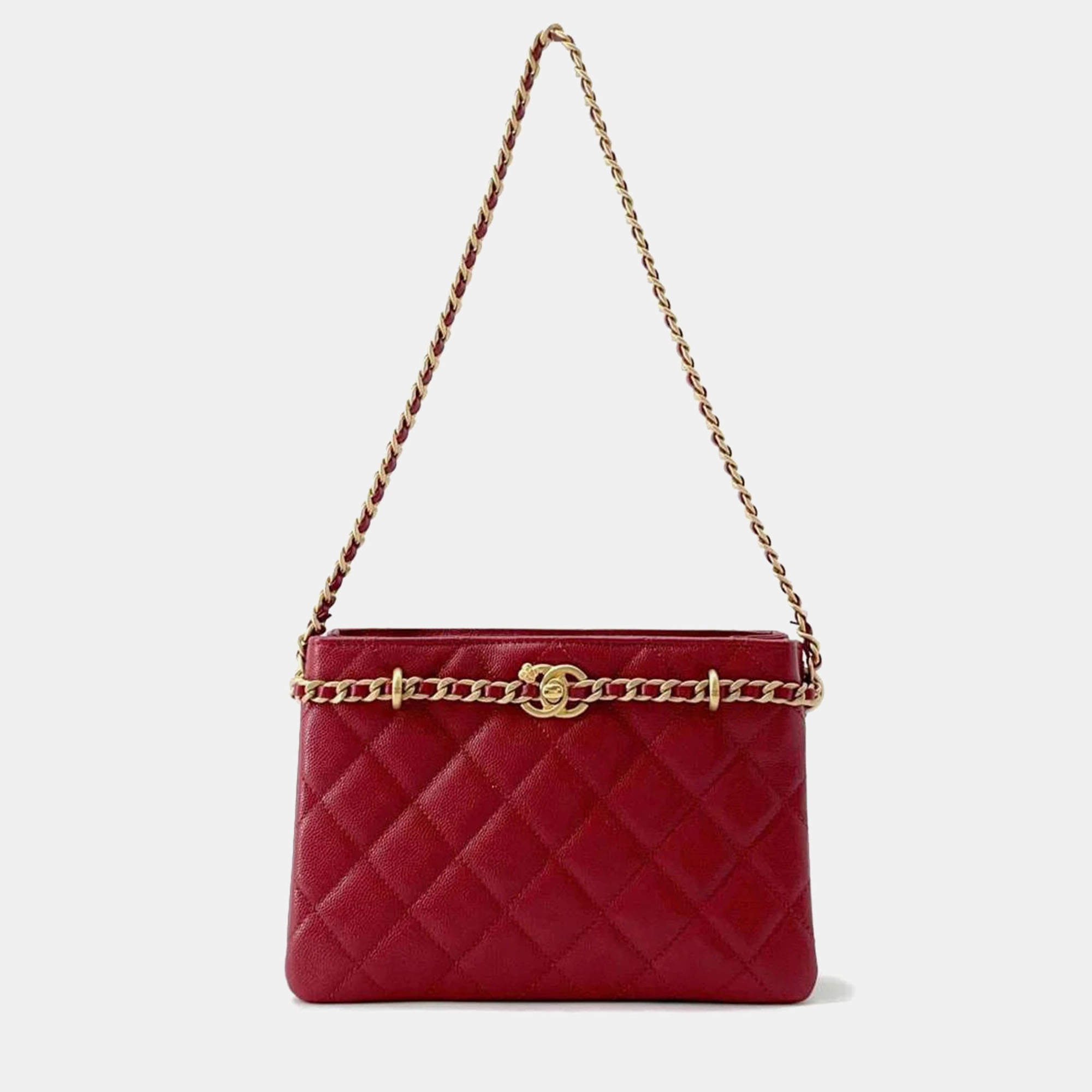 Chanel Red Caviar Leather Shopping Shoulder Bag