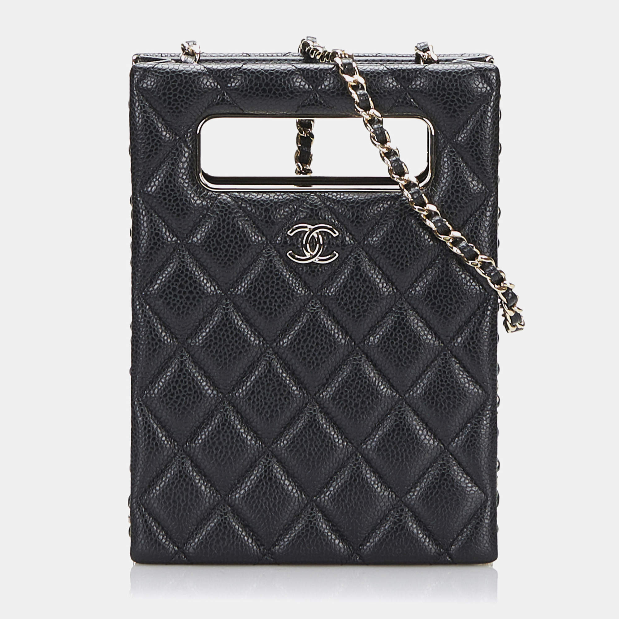 Pre Owned Chanel Black Mini Caviar Chain Around Cut Out Evening Bag