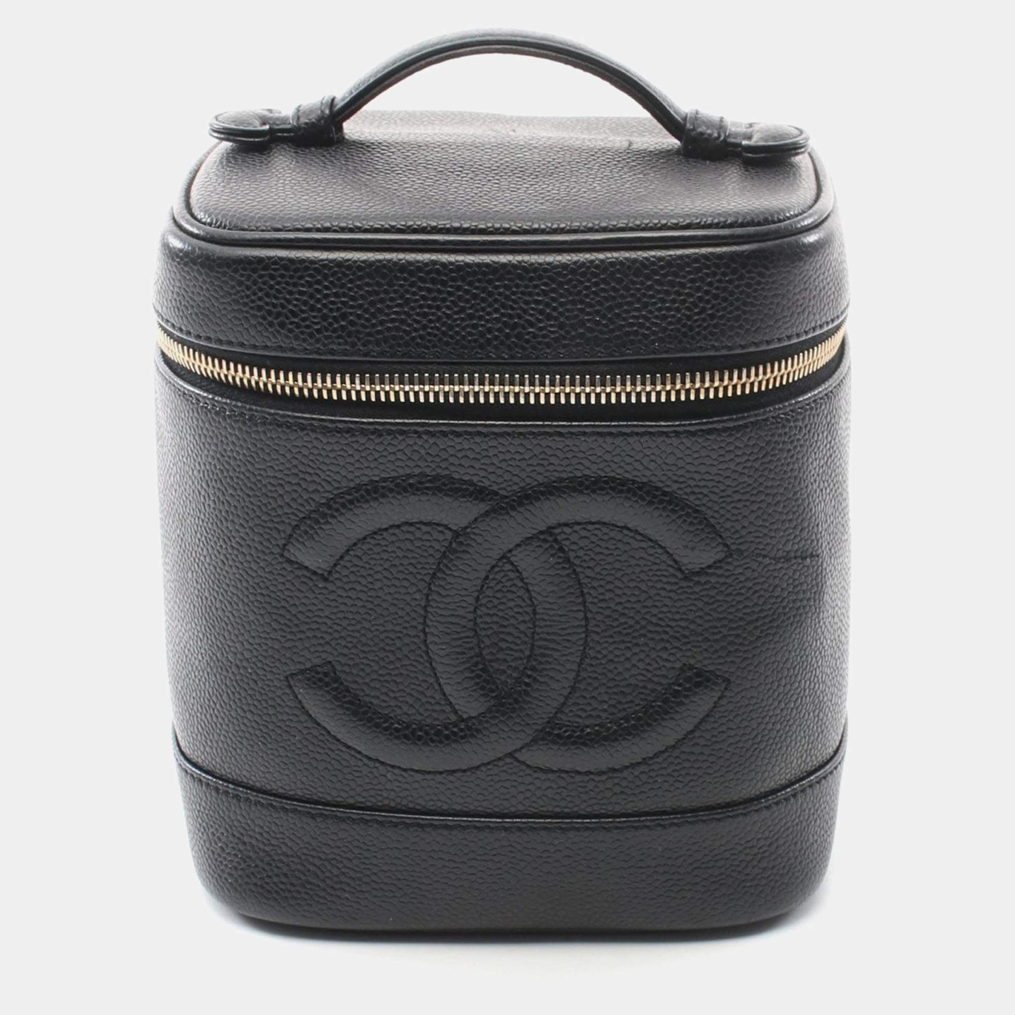 Chanel Black Leather Grained Calfskin Coco Mark Vanity Handbag