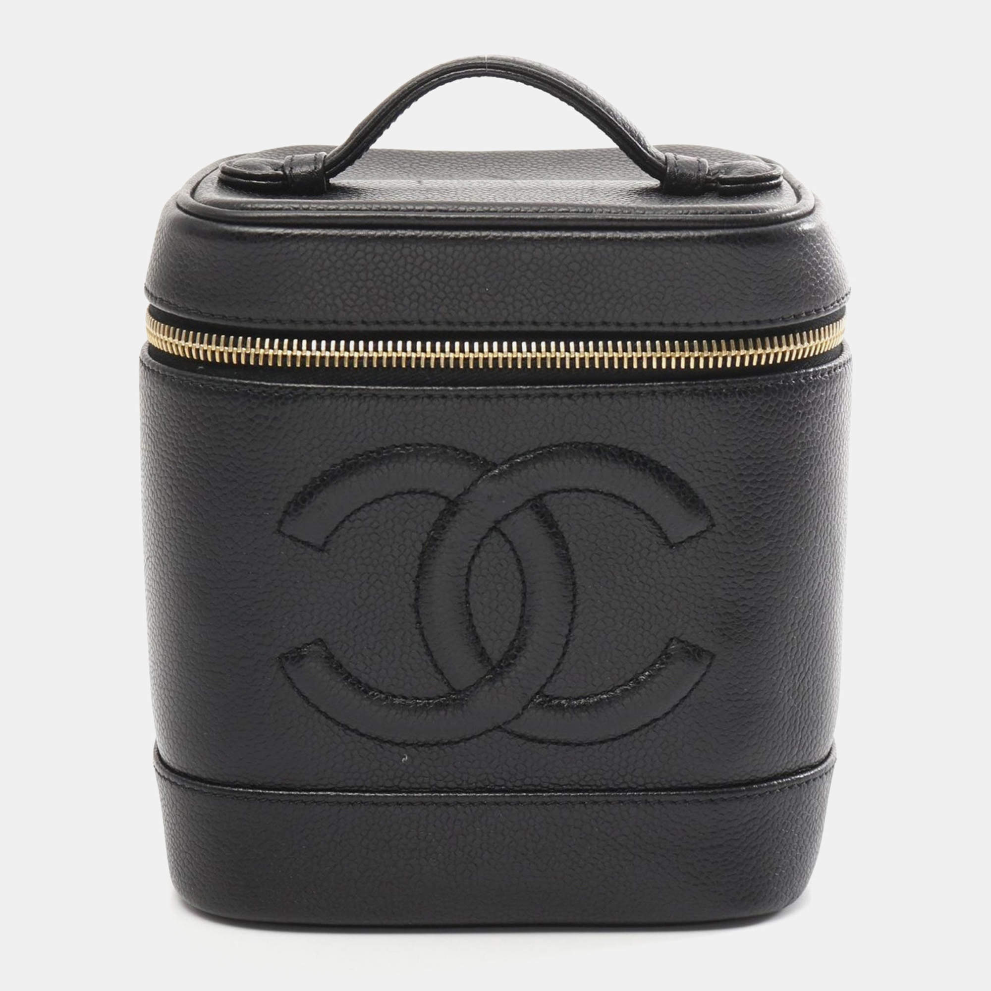 Chanel Black Grained Calfskin Coco Mark Vanity Handbag