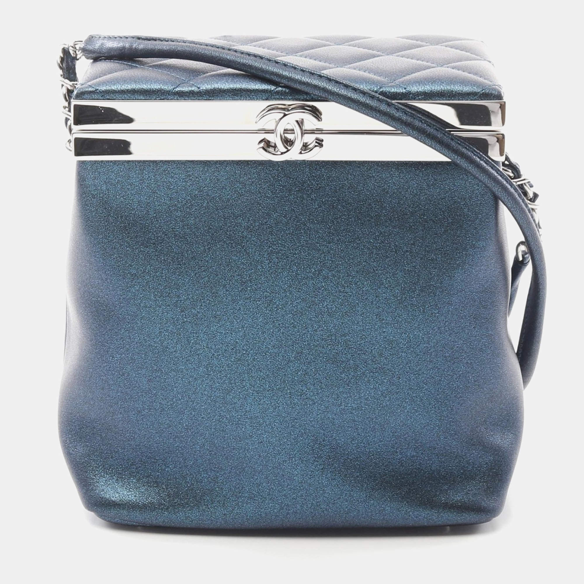 Pre Owned  Chanel Leather Navy Coco Mark Shoulder Crossbody Bag 