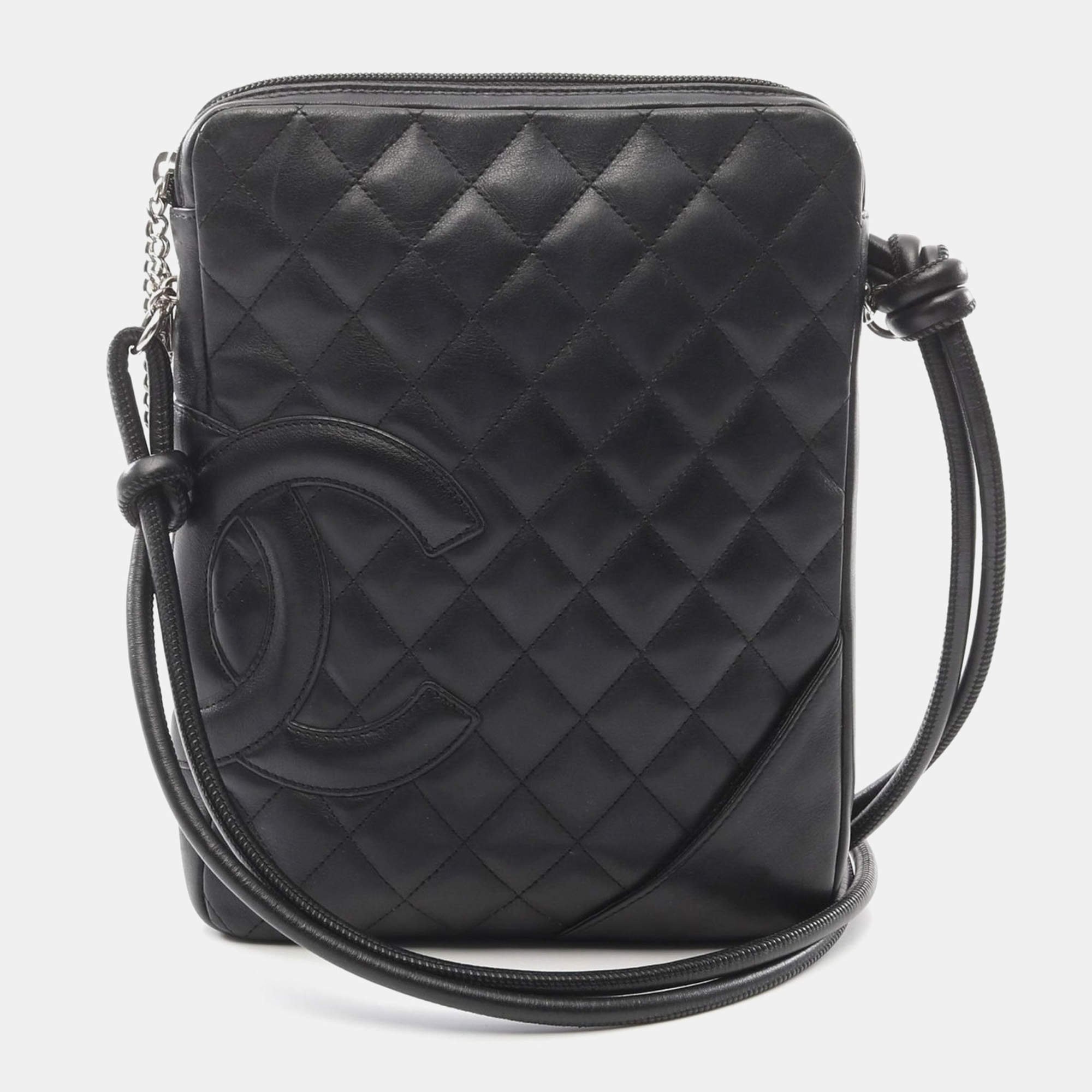 Pre Owned Chanel Black Leather Cambon Line Shoulder Crossbody Bag 
