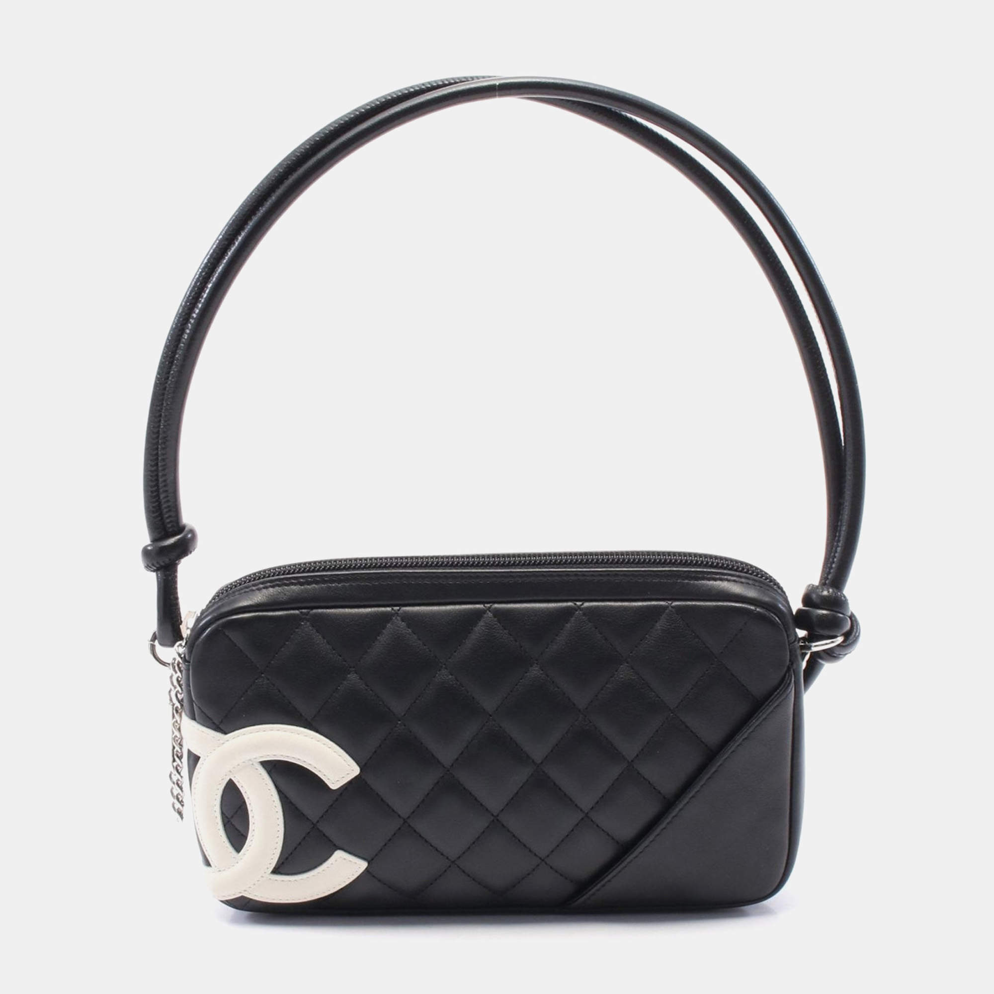Chanel  Black/White Leather Cc Coco Cambon Line Handbag