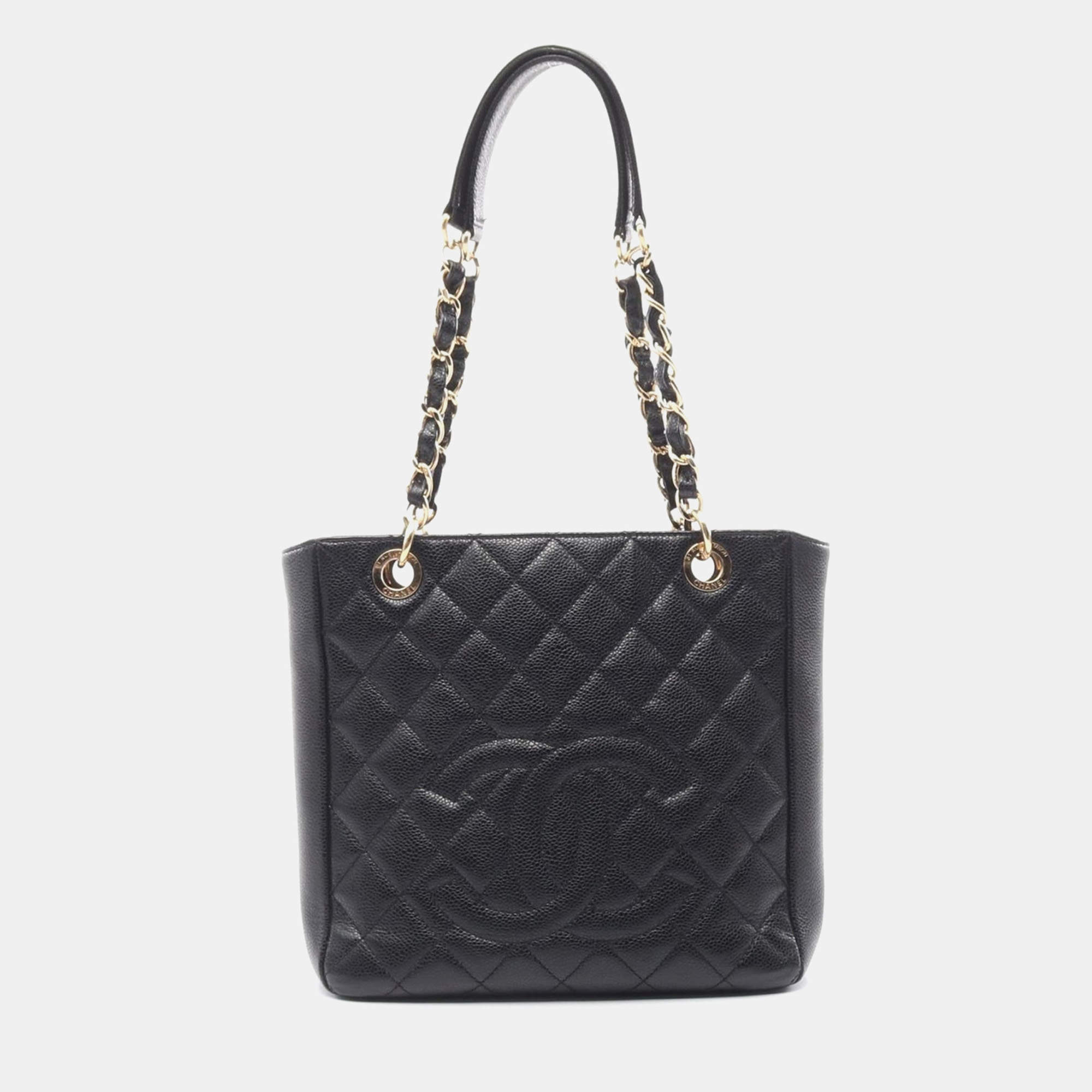 Chanel Black Leather Matelasse Pst Tote Chain Shoulder Bag