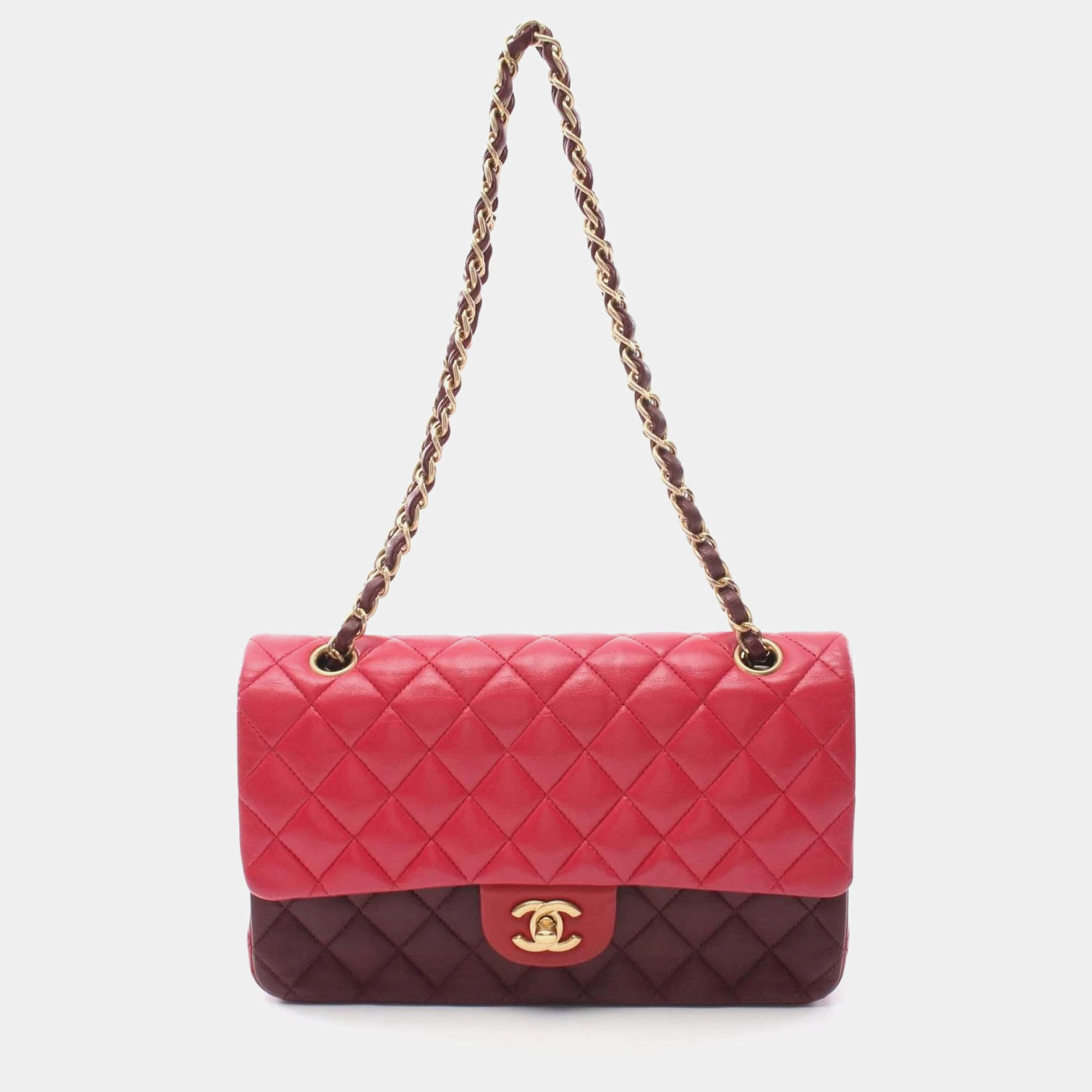 Pre Owned Chanel Bordeaux Lambskin Classic Flap Chain Shoulder Bag 