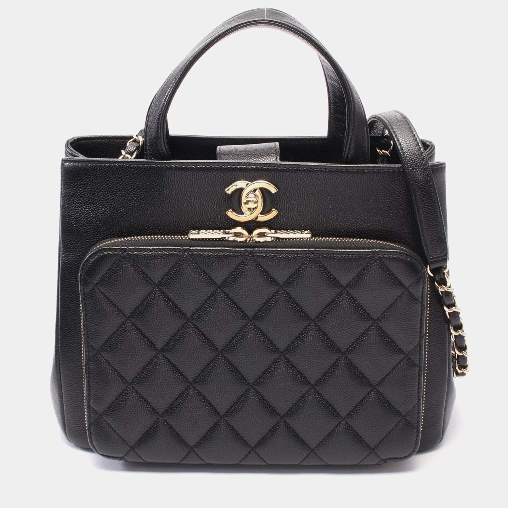 Chanel Black Leather Business Affinity Matelasse Shoulder Bag 
