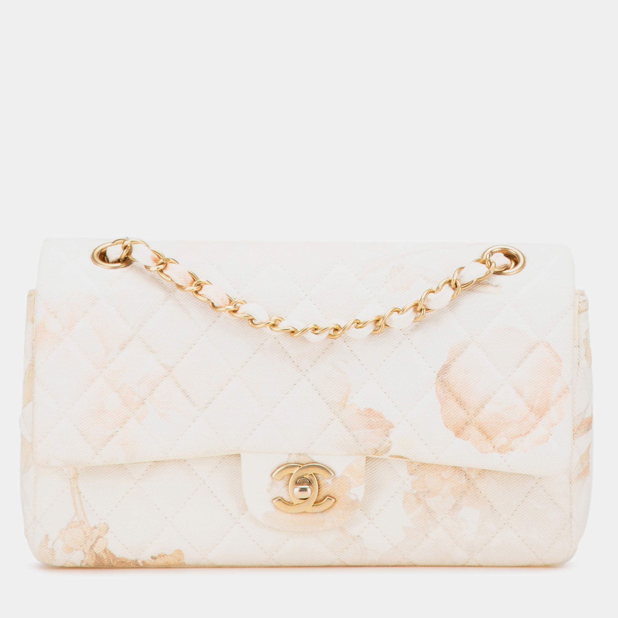 Chanel Brown Classic Printed Denim Floral Double Medium Flap Bag