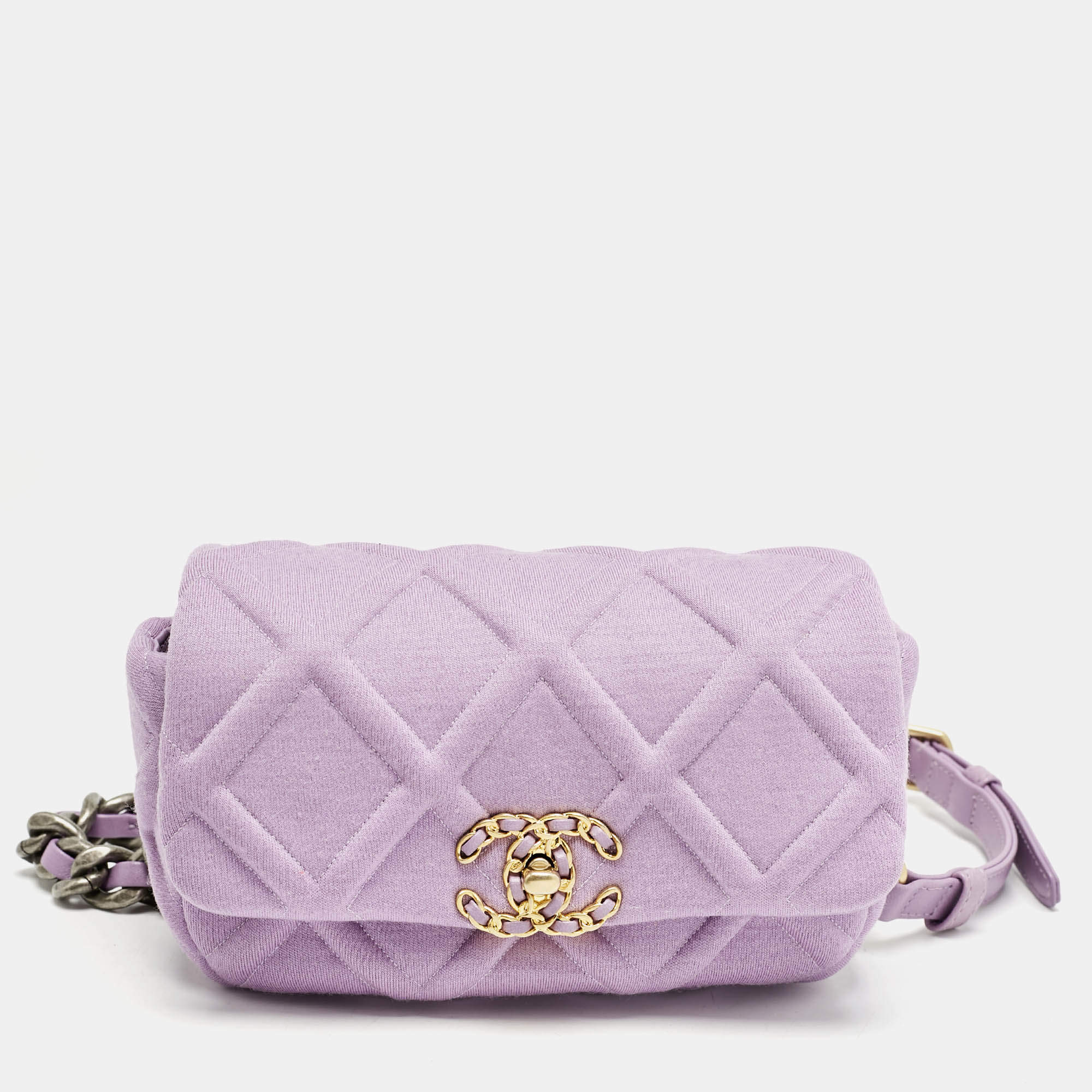Chanel Lilac Quilted Jersey Fabric and Leather 19 Belt Bag