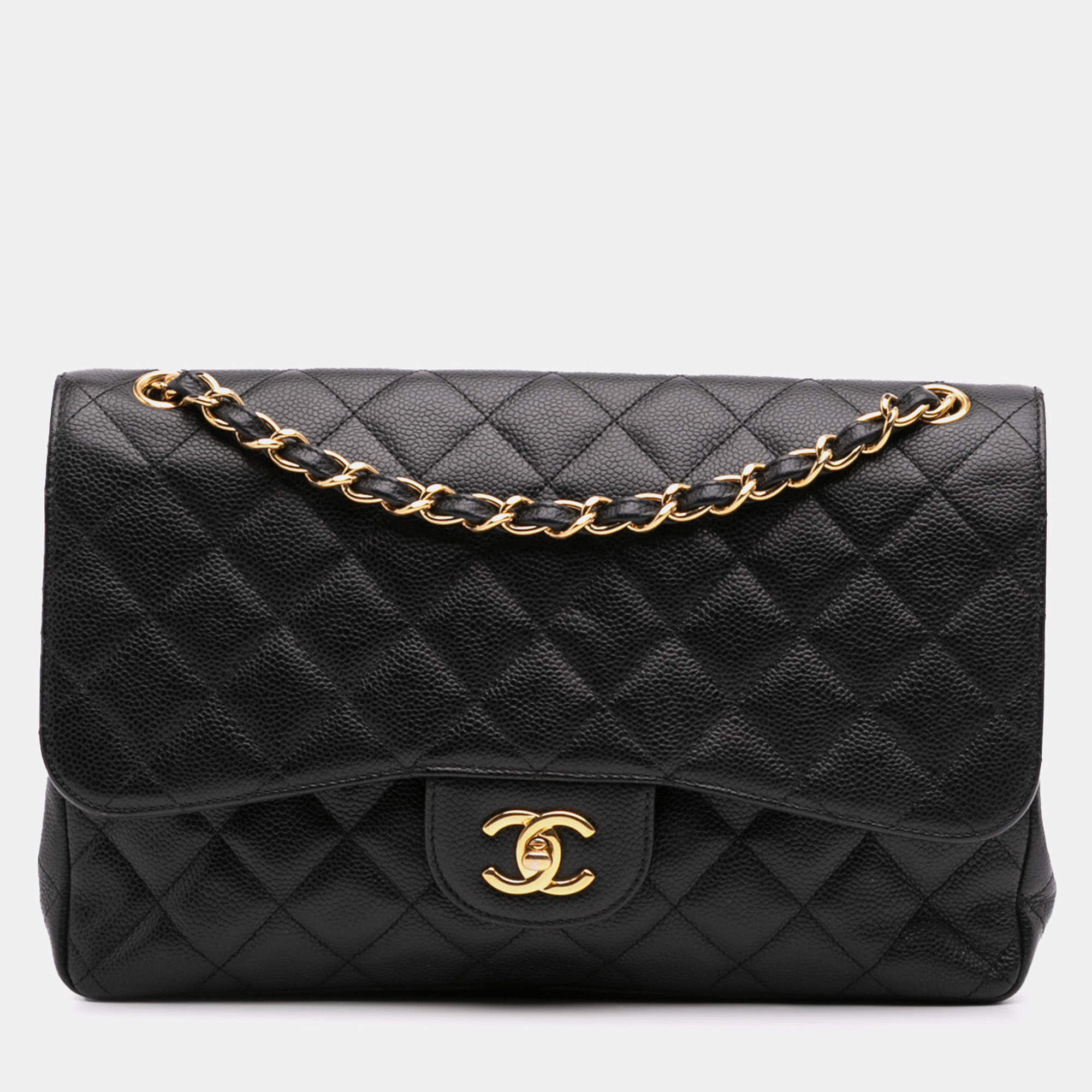 Chanel Black Jumbo Classic Caviar Double Flap Bag