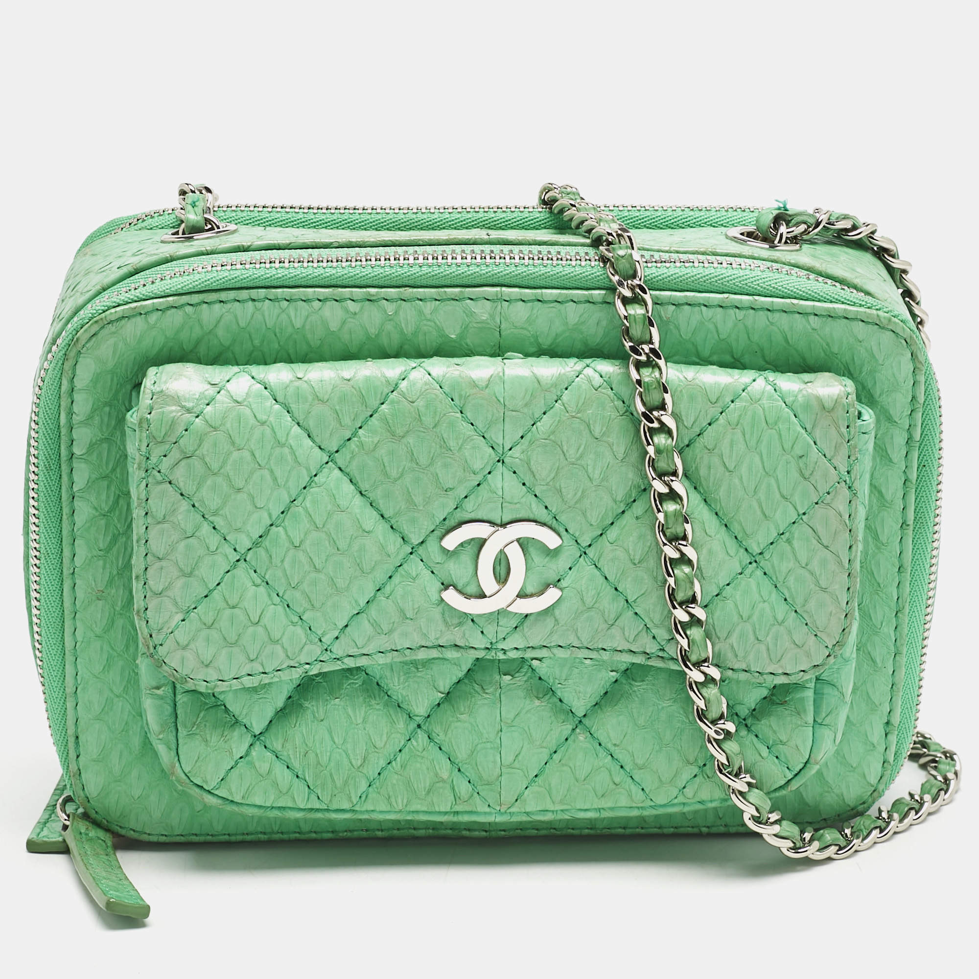 Chanel Green Python Mini Pocket Box Camera Case Bag