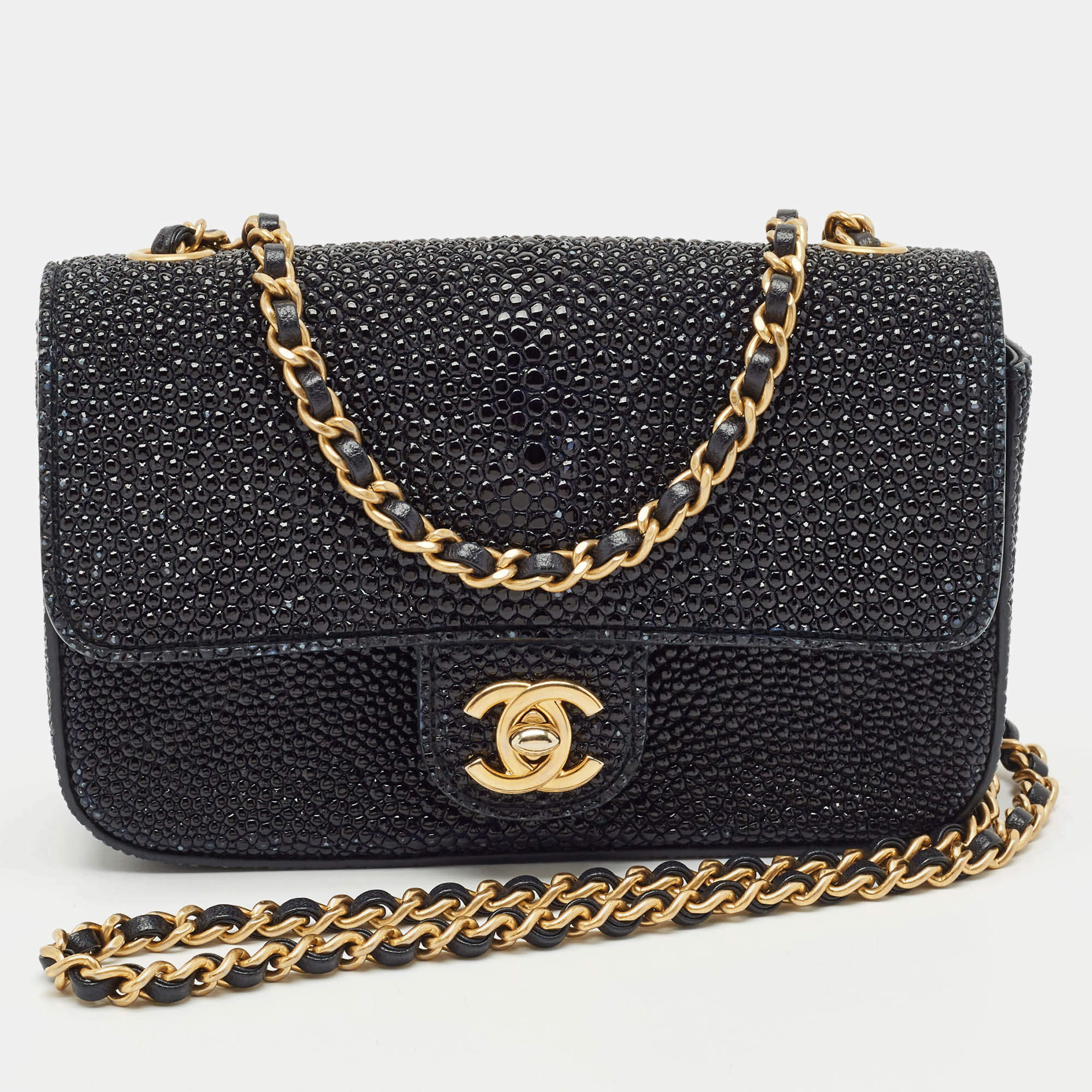 Pre Owned Chanel Black Stingray Mini Flap Bag
