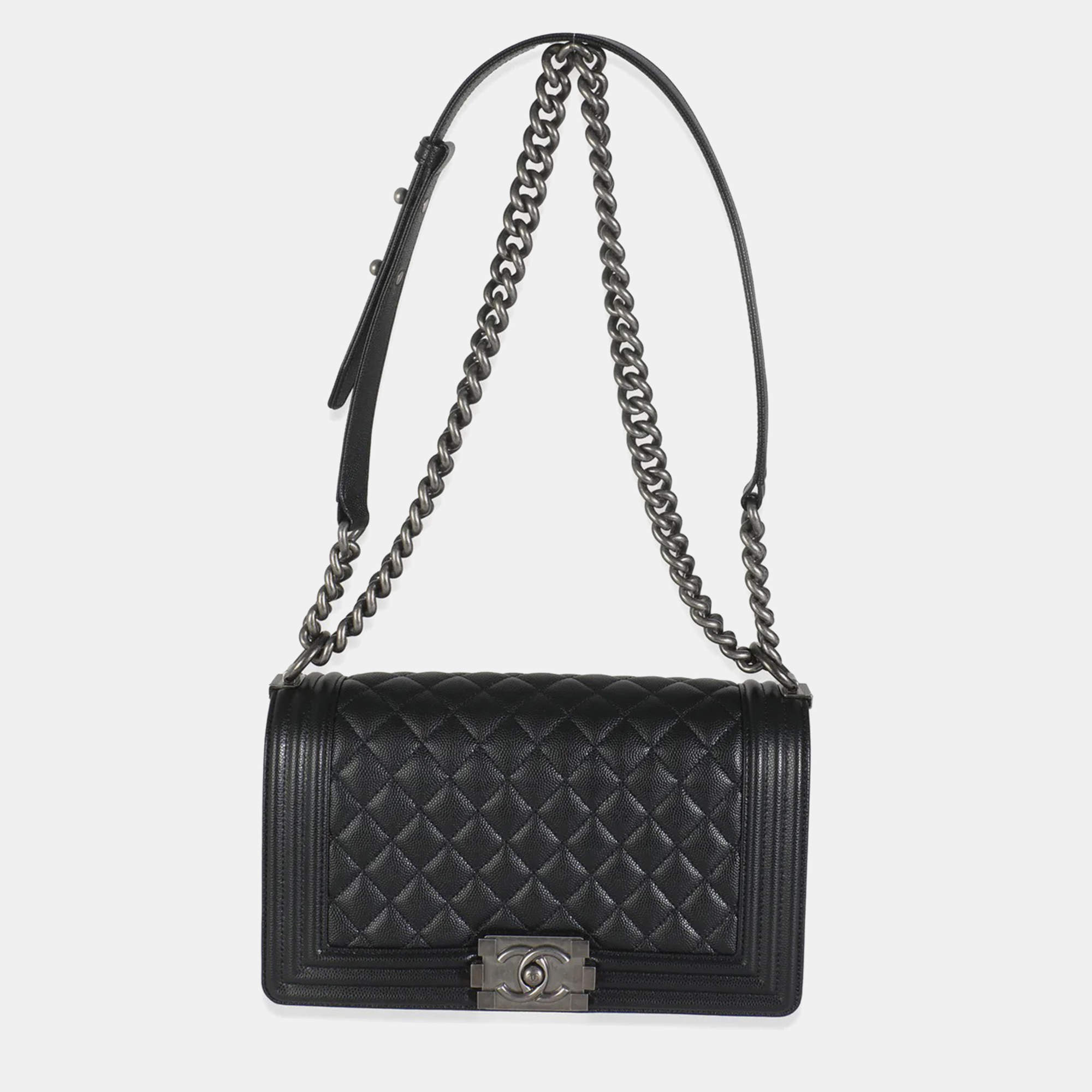 Chanel Black Quilted Leather Old Medium Boy Bag