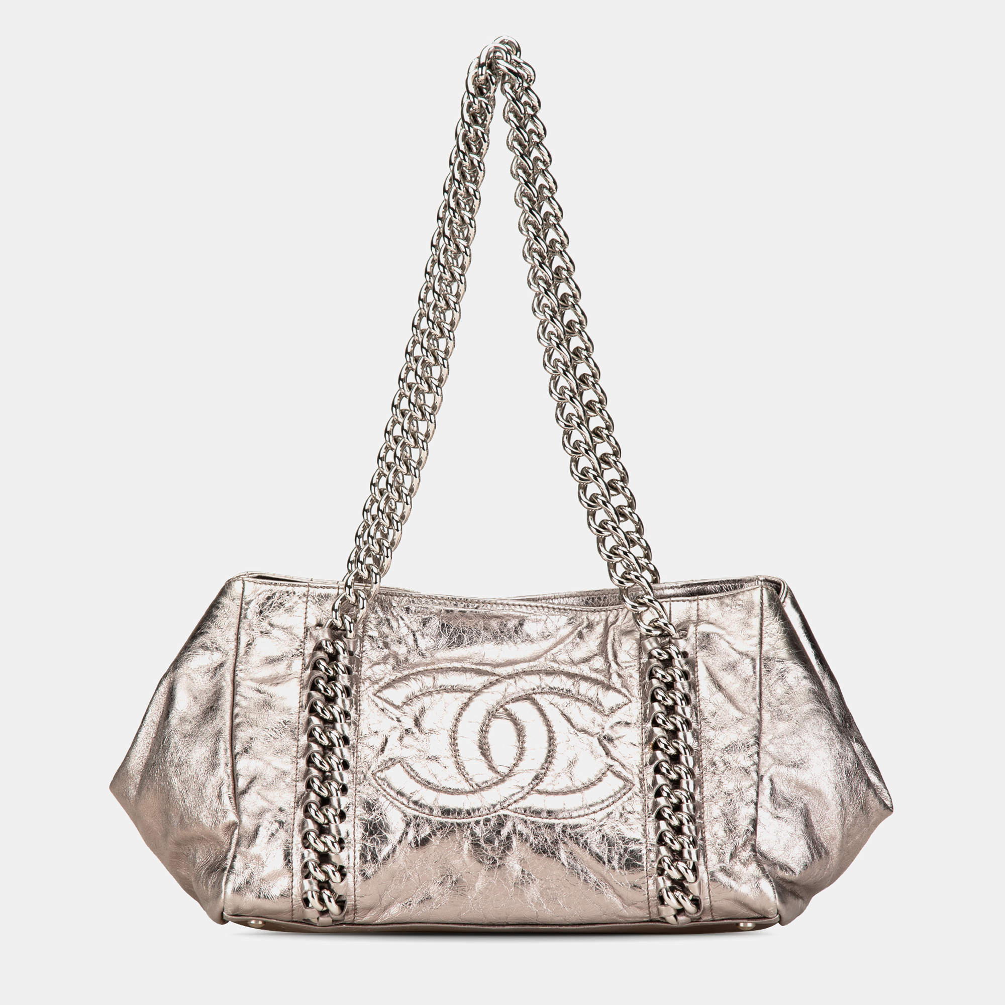 Chanel Silver Medium Metallic Calfskin Modern Chain Tote