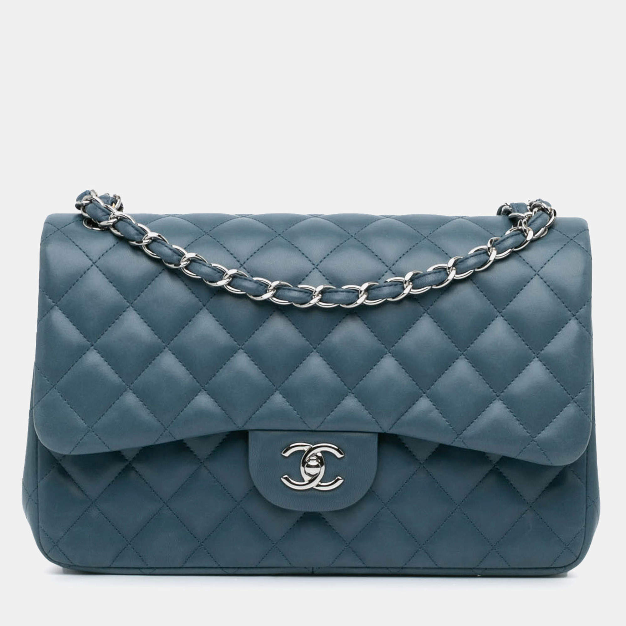 Chanel Blue Jumbo Classic Lambskin Double Flap