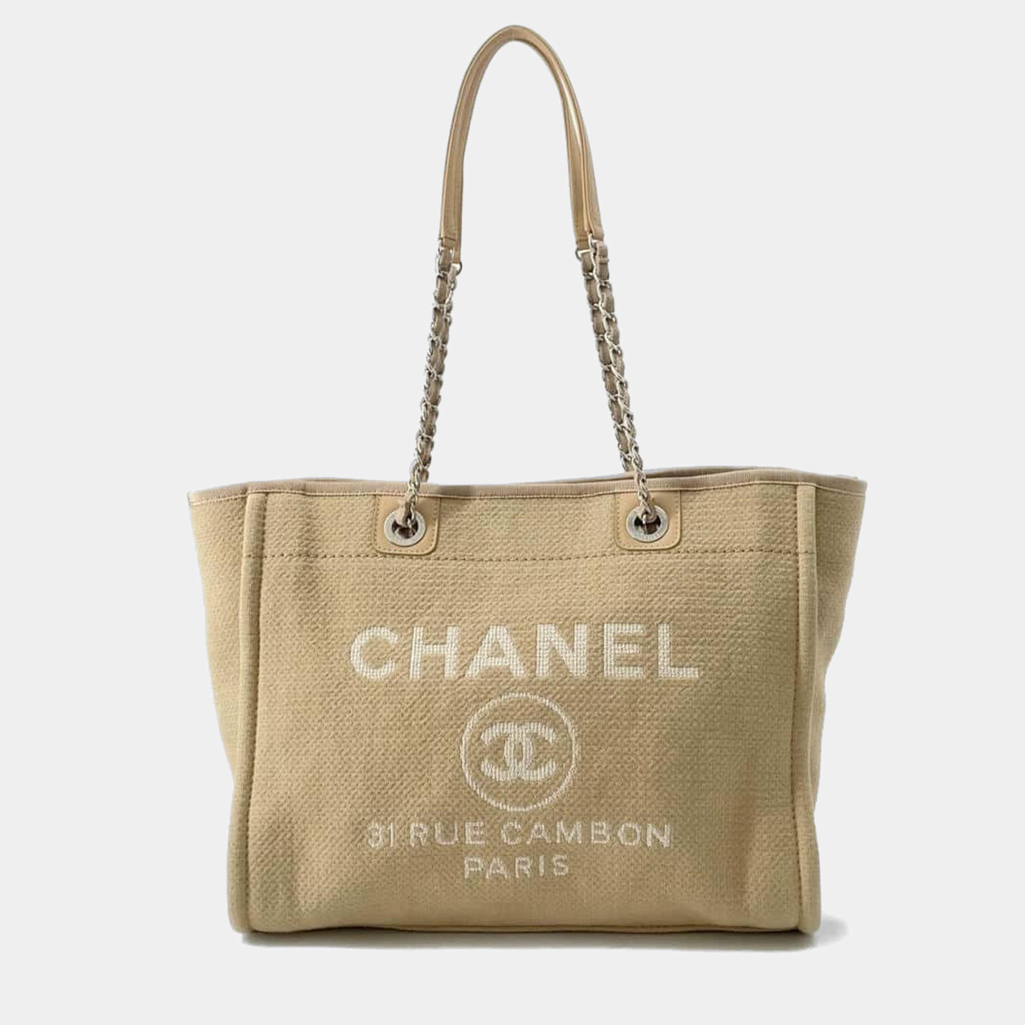 Pre Owned Chanel Beige Canvas Deauville Tote Bag