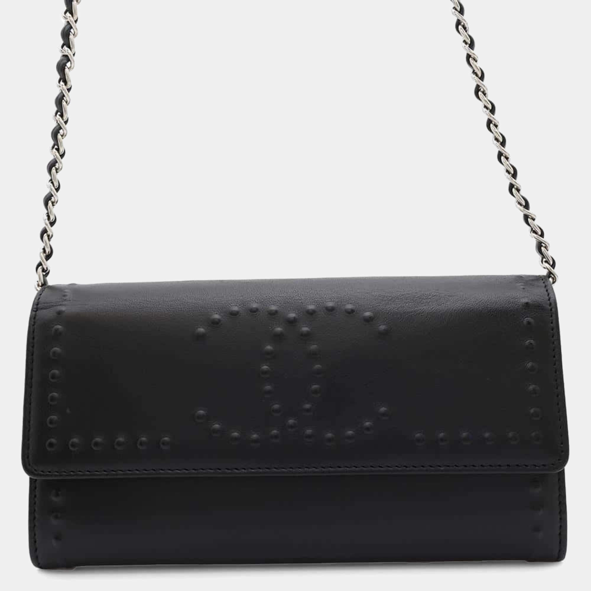 Chanel Black Leather Chain Wallet 