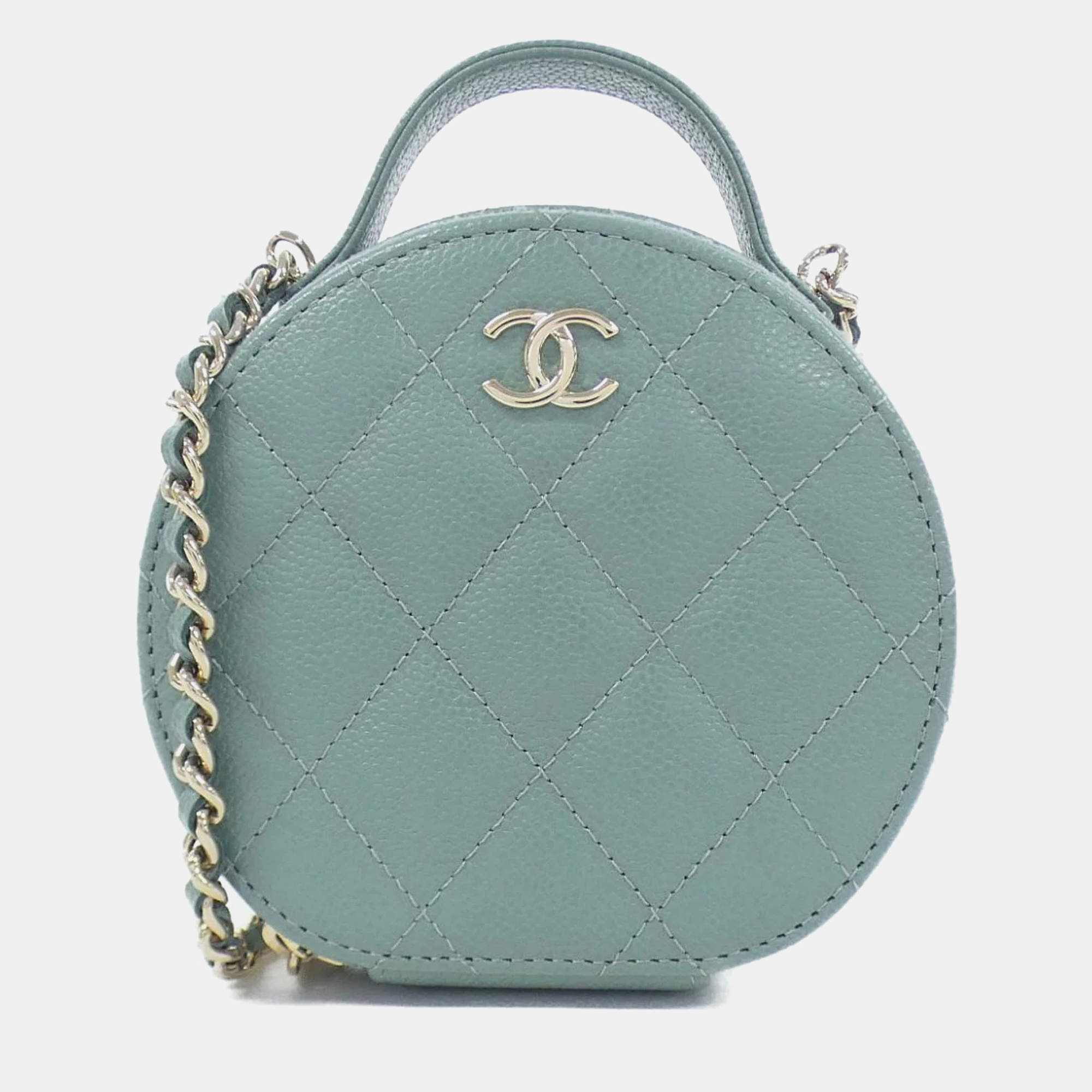 Chanel Green Caviar Leather Round Chain Shoulder Bag