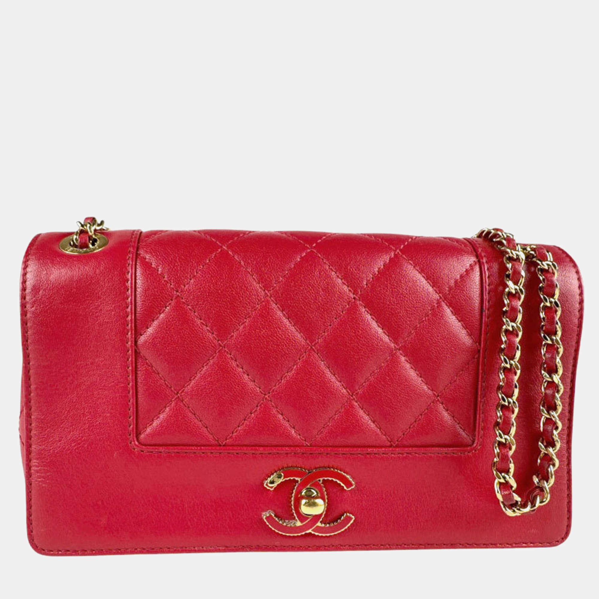 Chanel Red Leather Mademoiselle Vintage Shoulder Bag