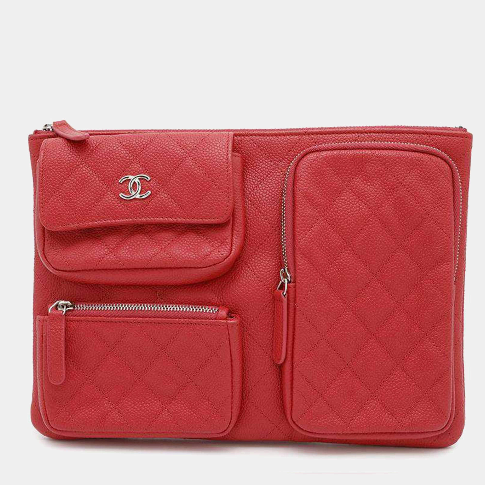 Chanel Quilted Caviar Medium Multipocket O Case Clutch 