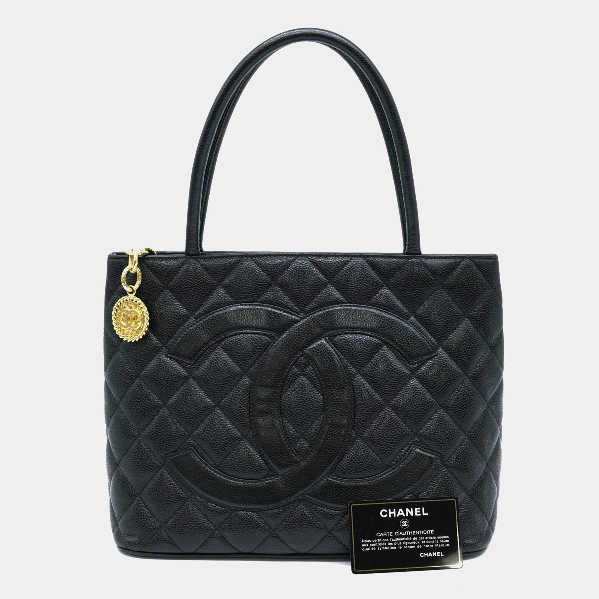 Pre Owned Chanel Black Caviar Skin Medallion Tote Bag