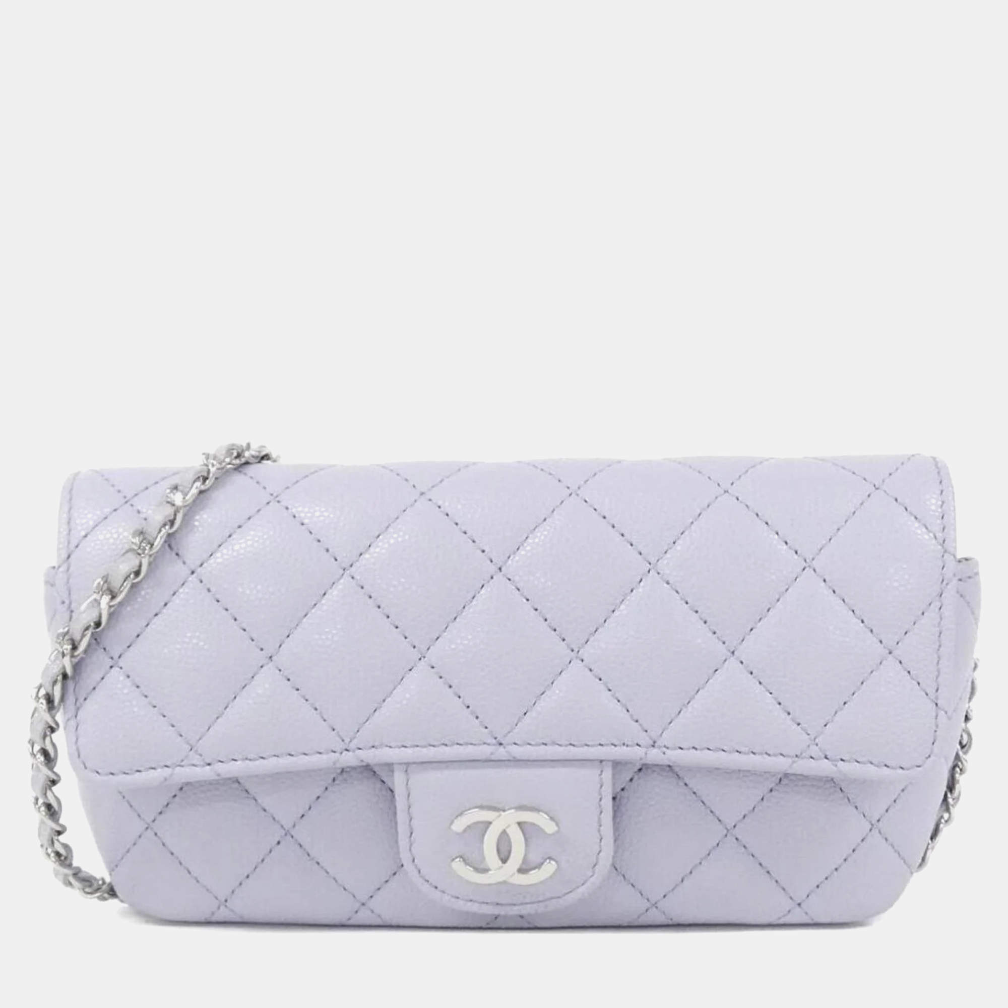 Chanel Quilted Caviar Classic Flap Phone Holder with Chain