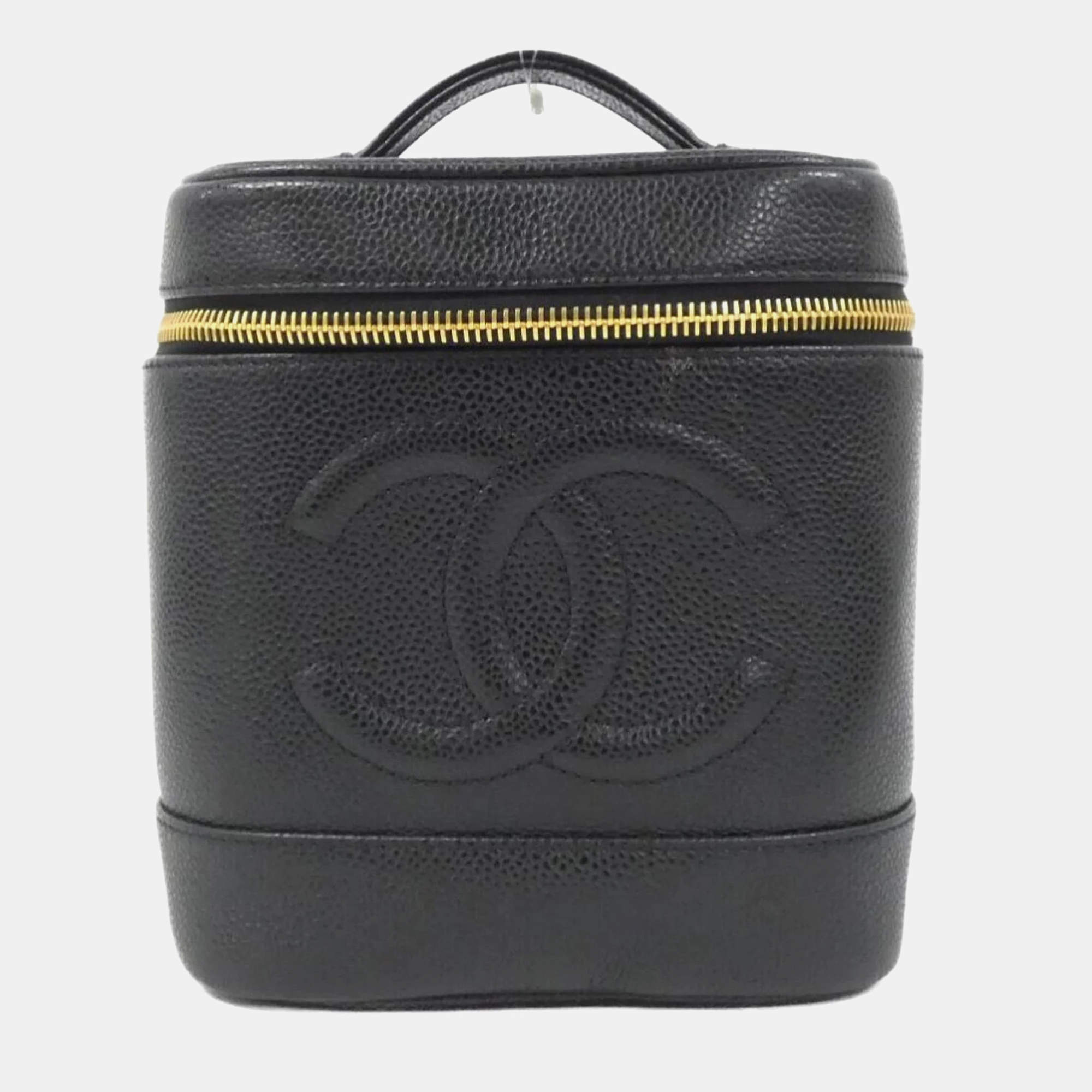 Chanel Black Caviar Cosmetic Vanity Bag 