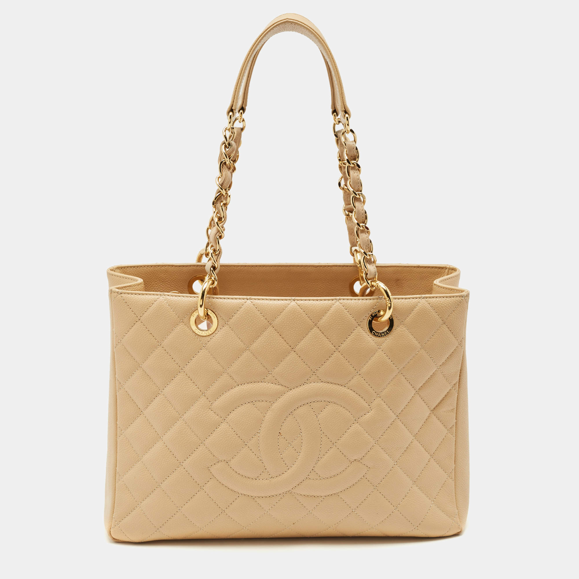 Chanel Cream Quilted Caviar Leather Grand Shopper Tote