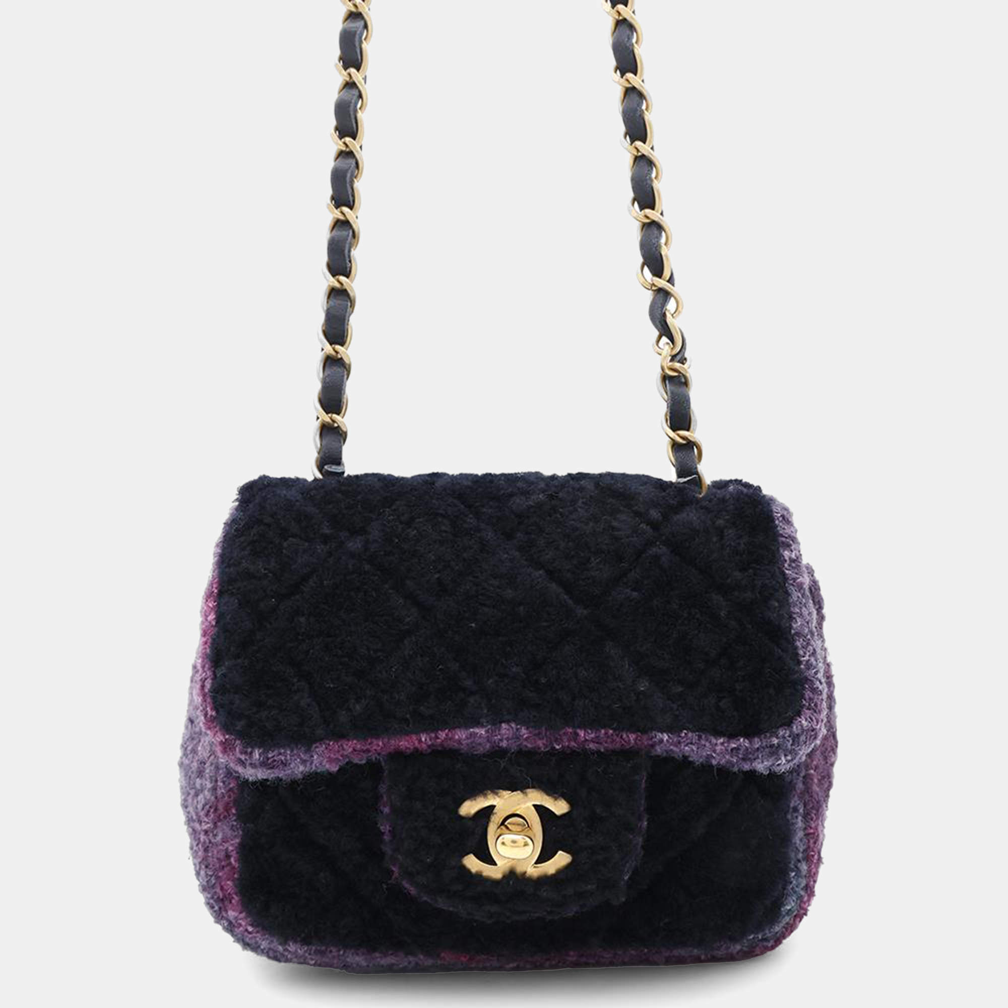Pre Owned Chanel Mini Matelasse Chain shoulder Bag Purple Wool