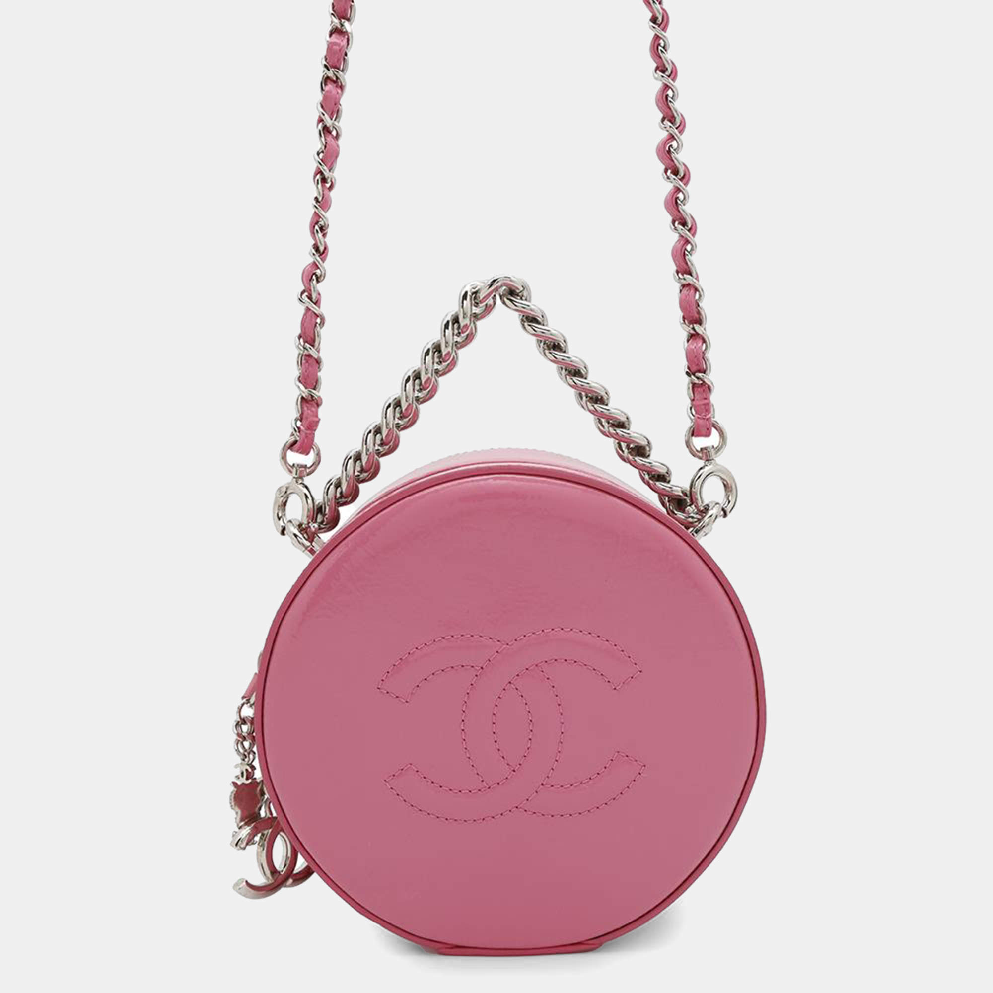 Pre Owned Chanel Pink Patent Leather Round As Earth Chain Shoulder Bag 