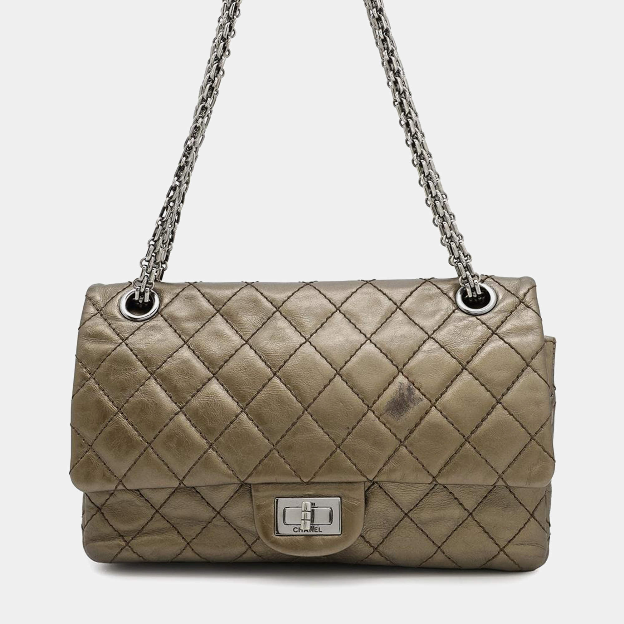 Pre Owned Chanel 2.55 Chain shoulder Bag Bronze Leather