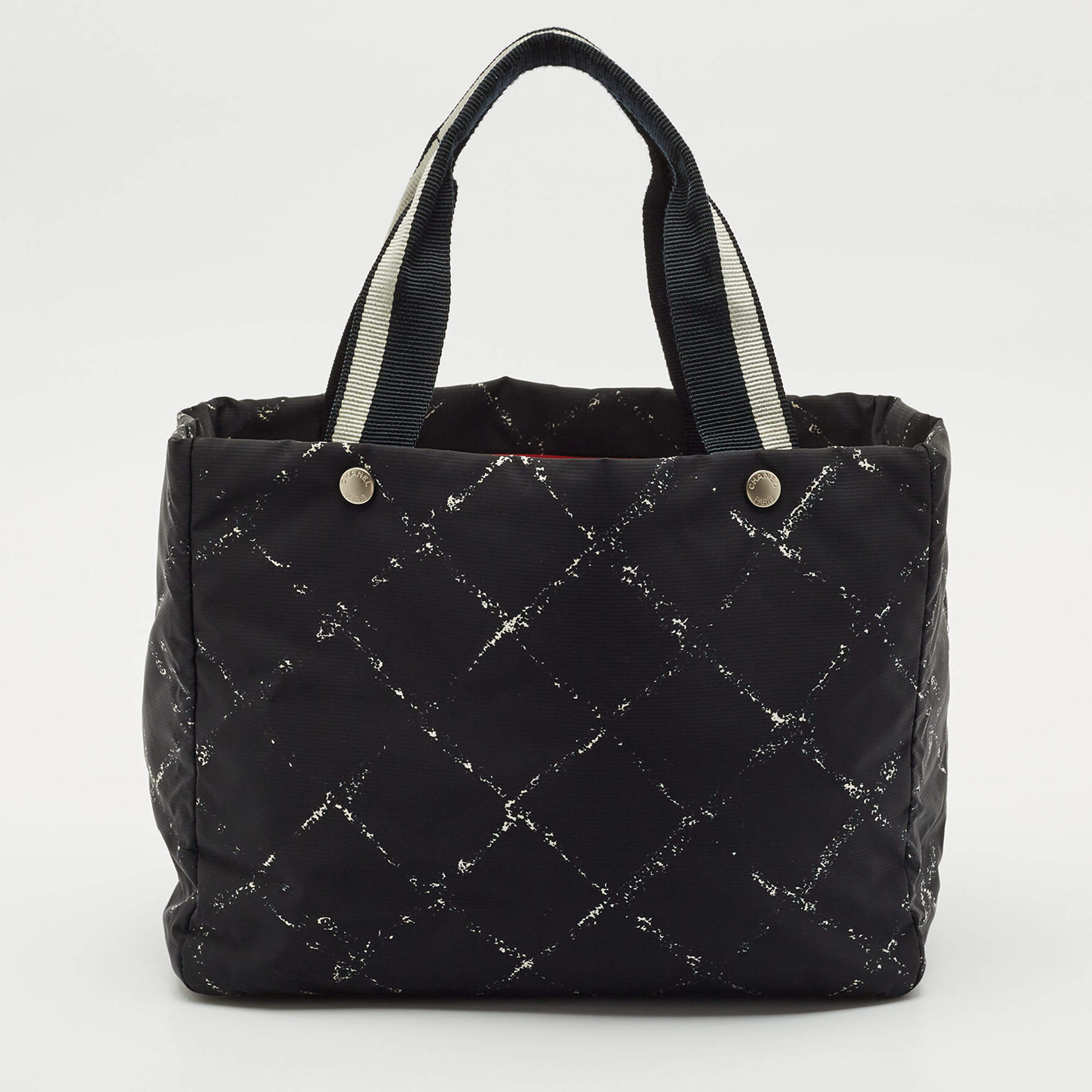 Chanel Black Quilted Print Nylon Travel Ligne Tote