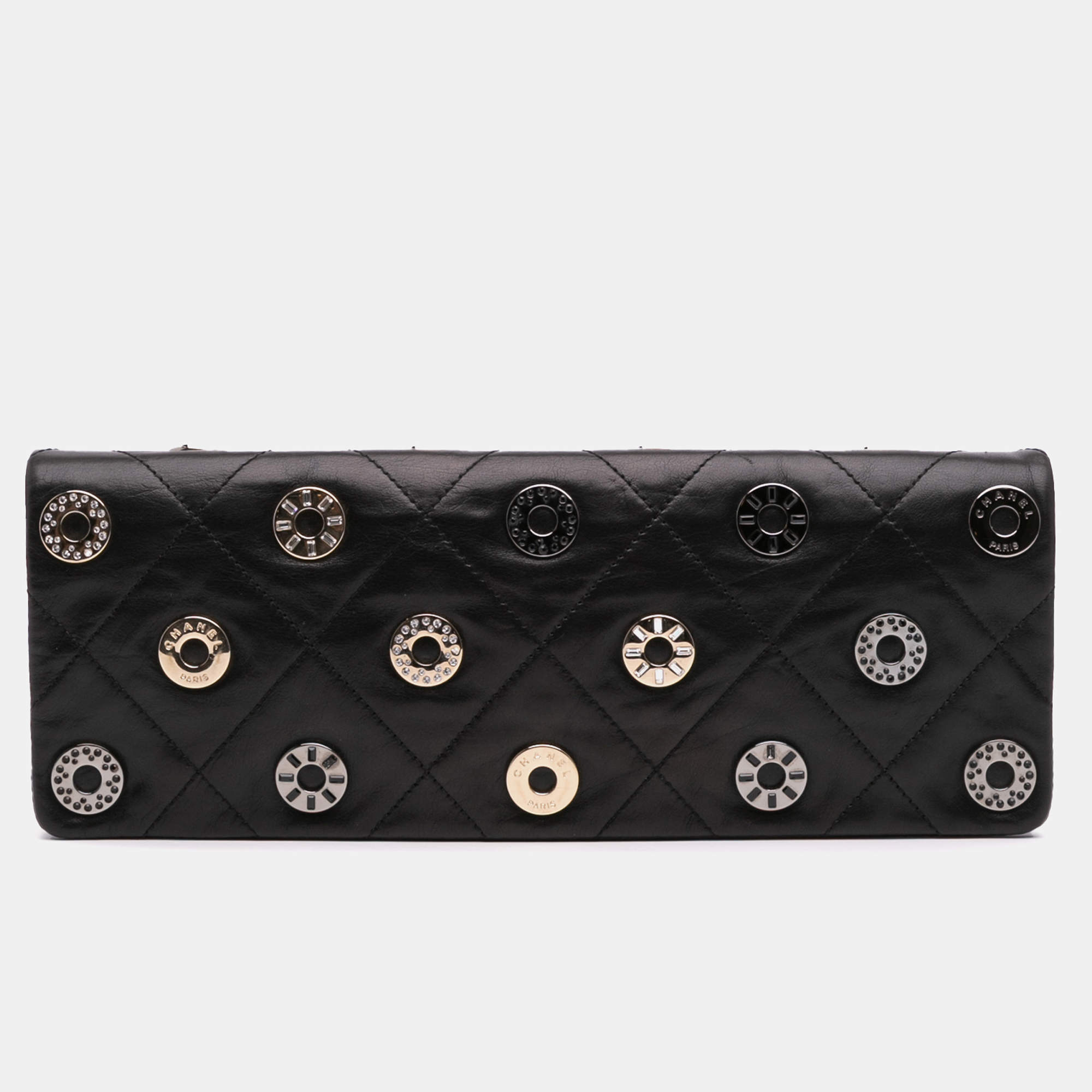 Pre Owned Chanel Black Quilted Calfskin Star Attitude Grommet Fold Over Clutch