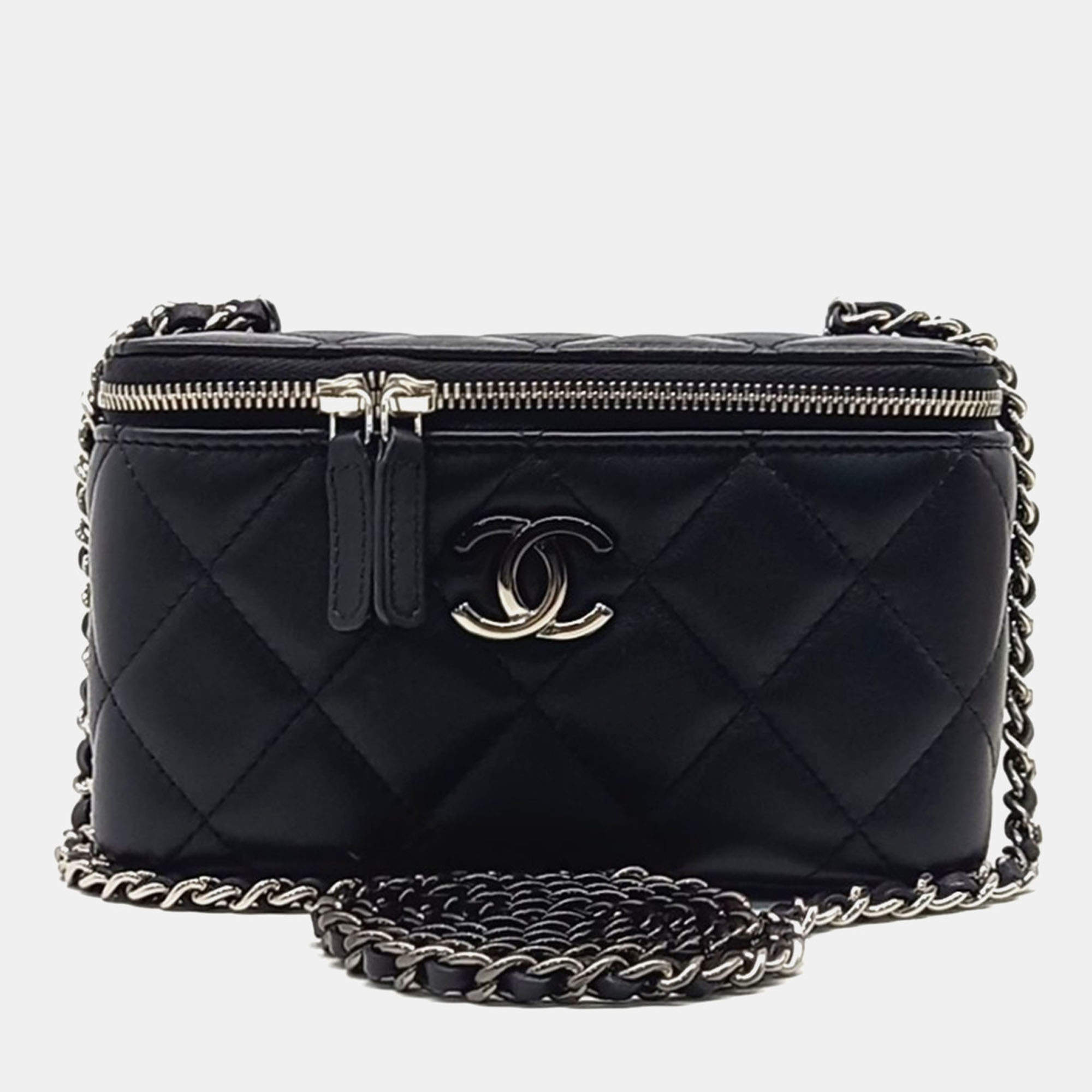 Chanel Black Leather Lambskin Vanity Crossbody Bag