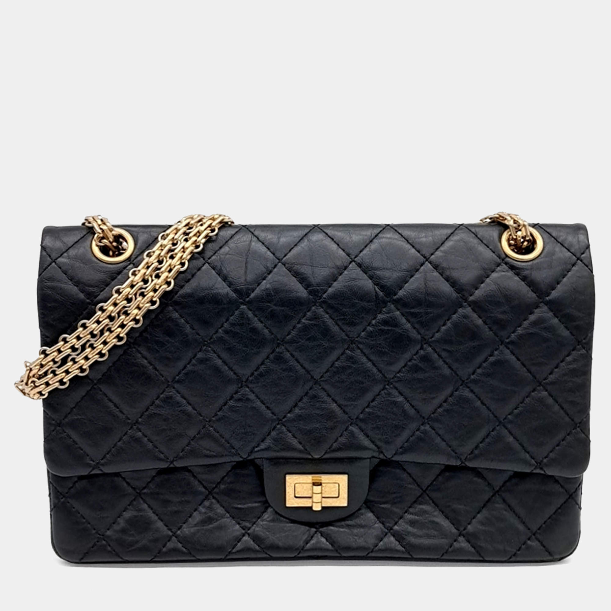 Chanel Black Leather Vintage 2.55 Bag 28