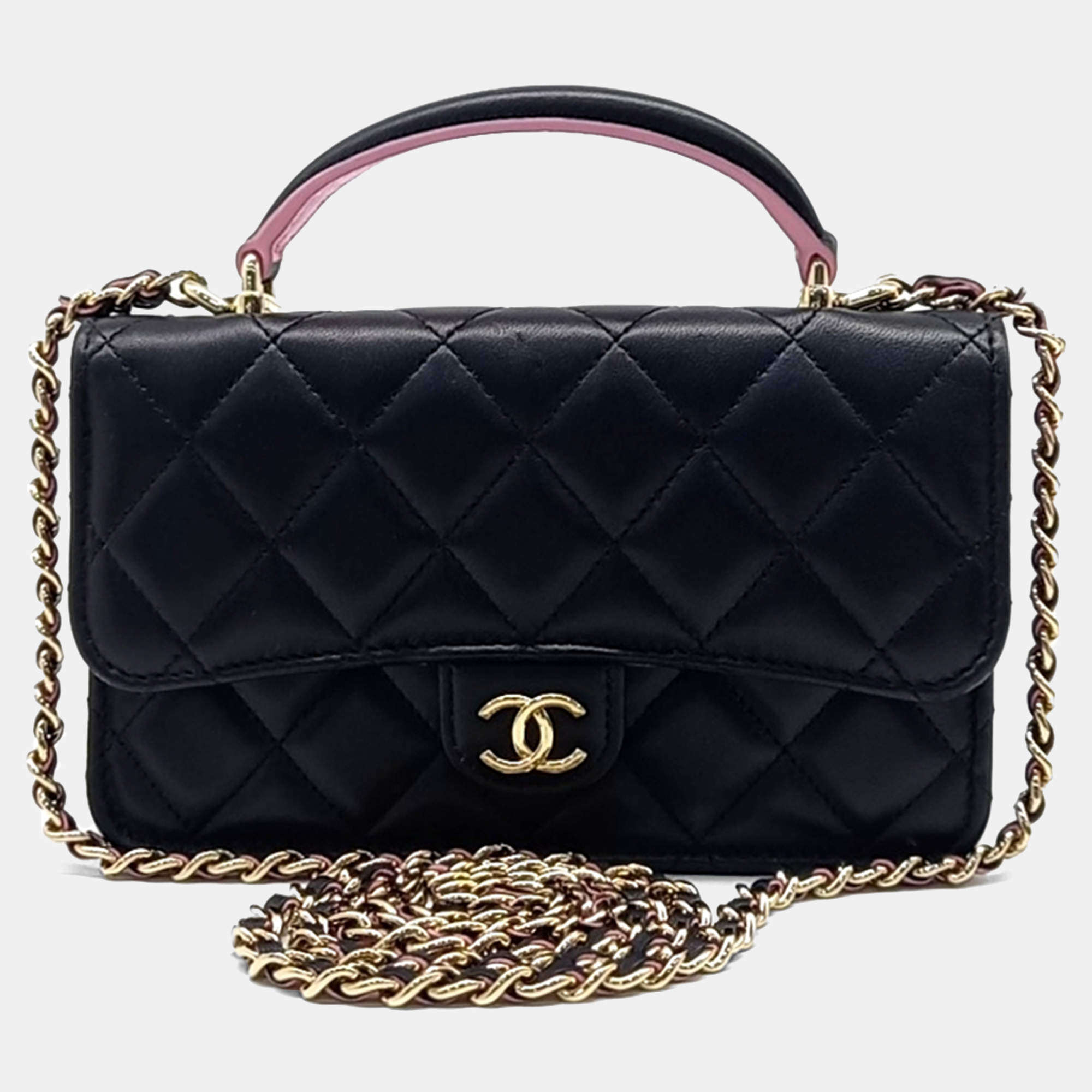 Chanel Black Leather top handle phone holder mini Crossbody bag
