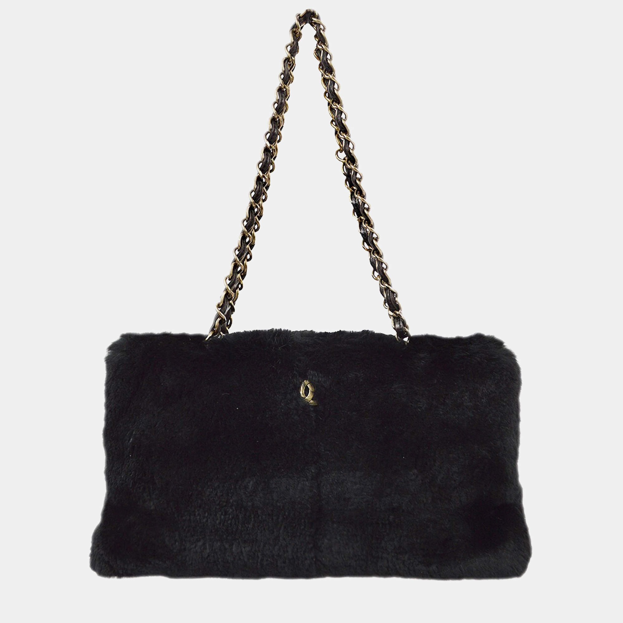 Chanel Black Fur Tote Handbag