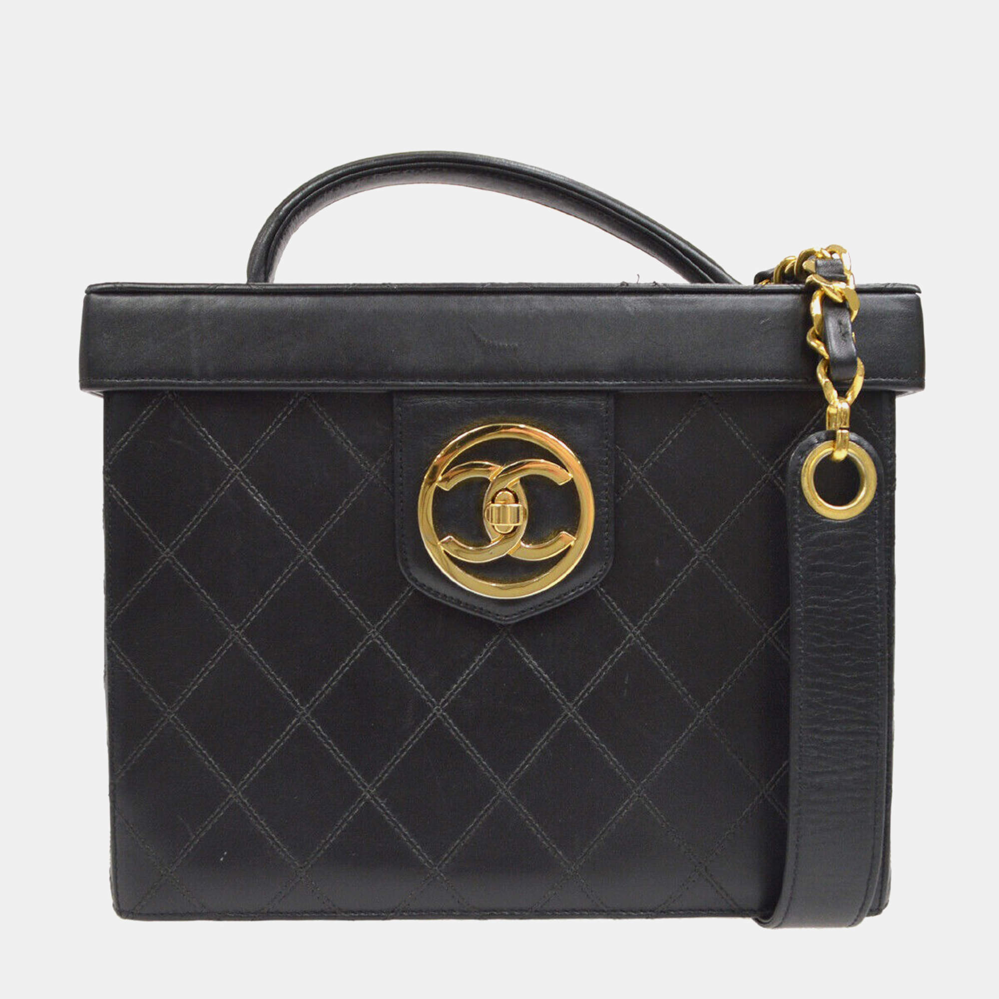 Pre Owned Chanel Bicolore Vanity 2Way Handbag Purse Black
