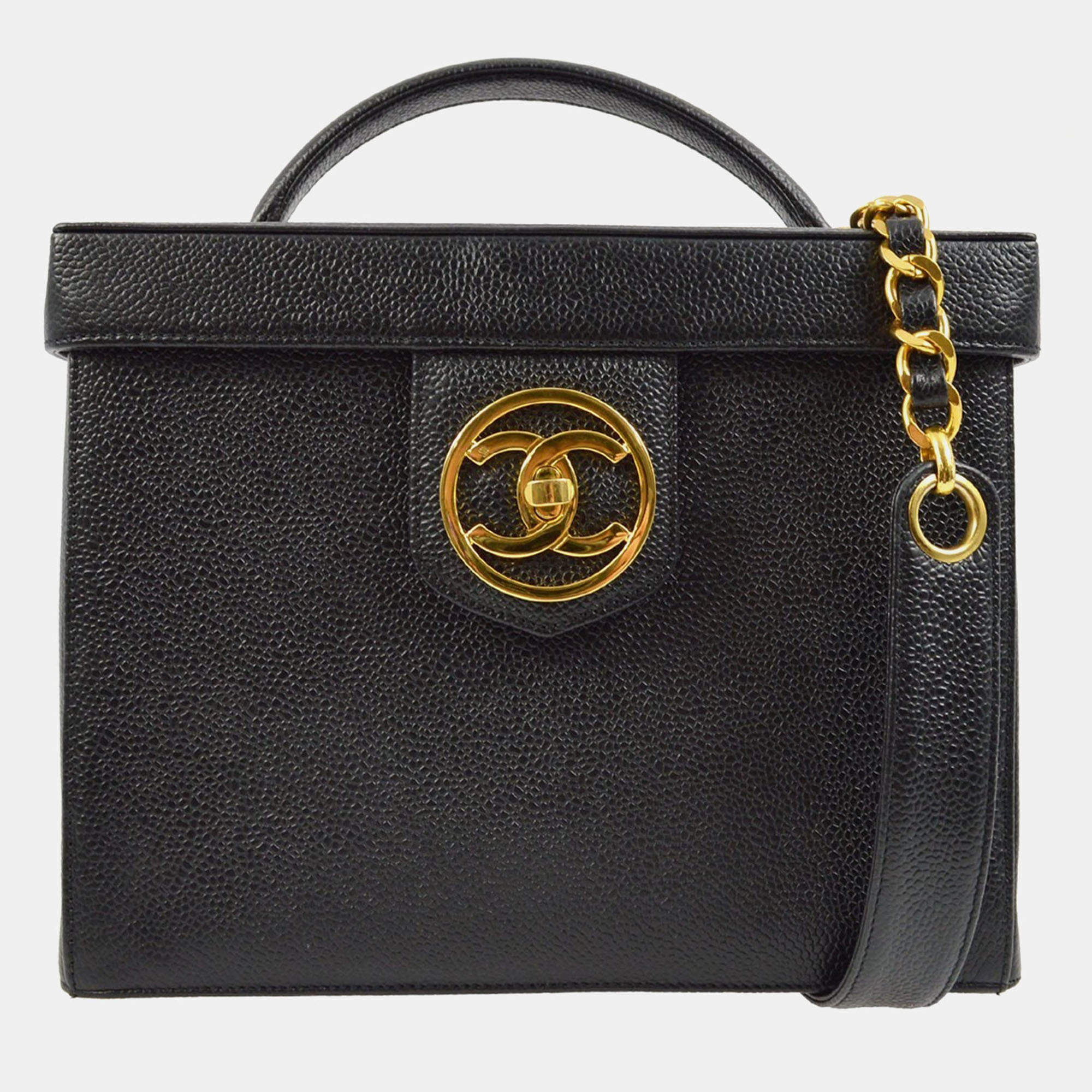 Chanel Black Calfskin Vanity Handbag 