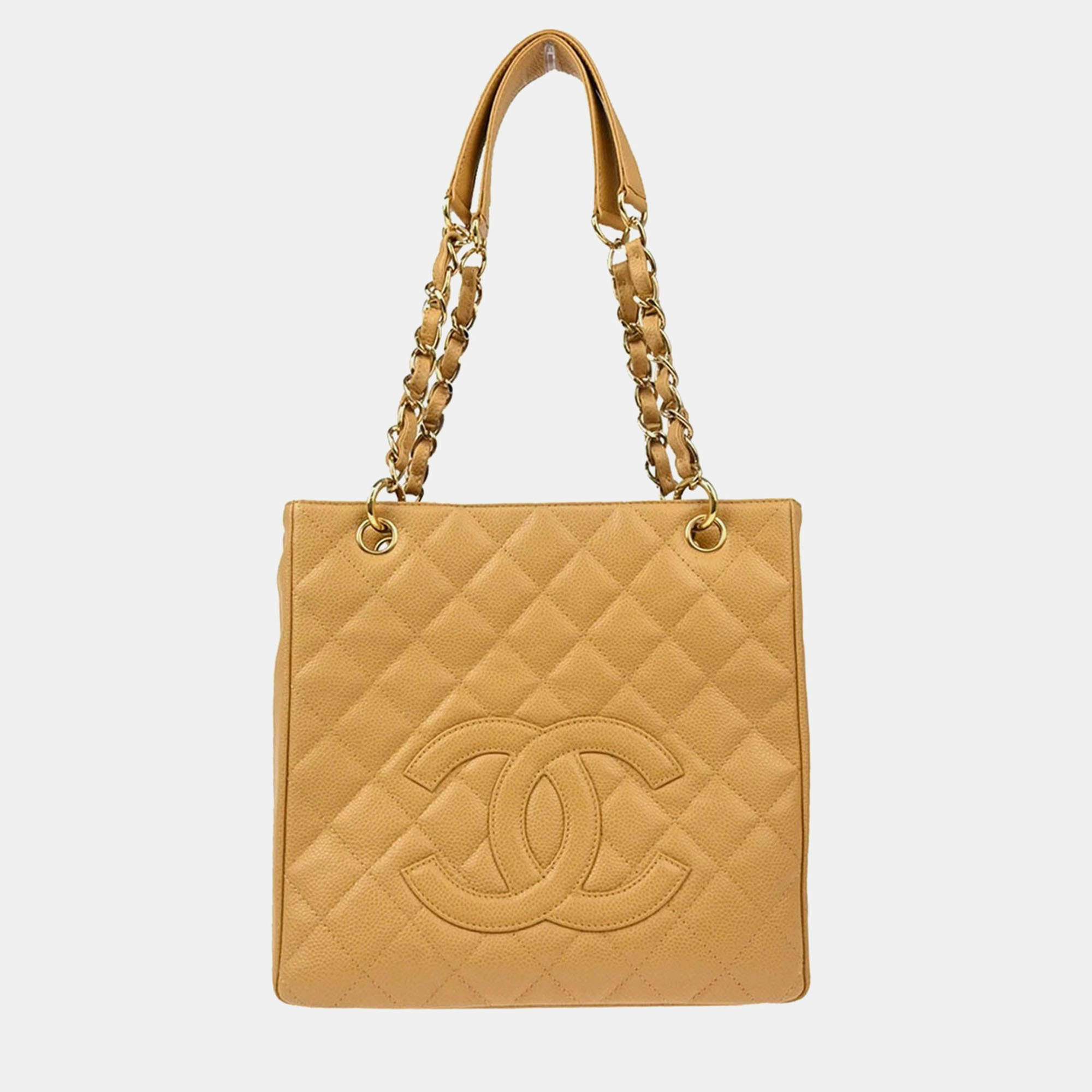 Chanel Beige Leather Petite Shopping Tote Bag