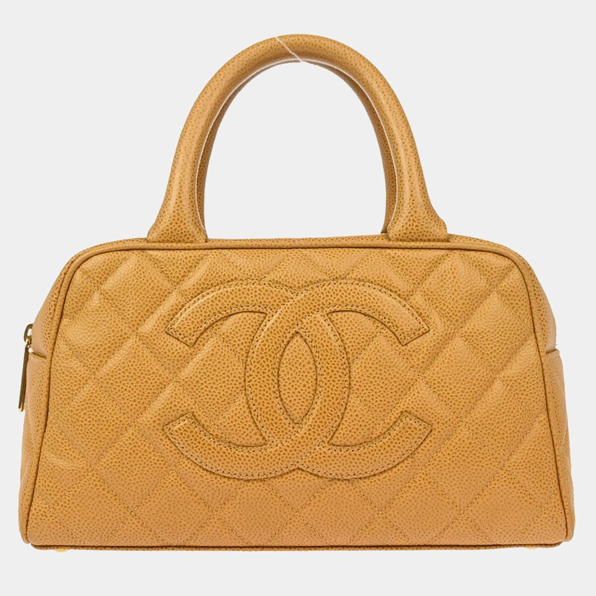 Chanel Beige Leather Bowling Bag