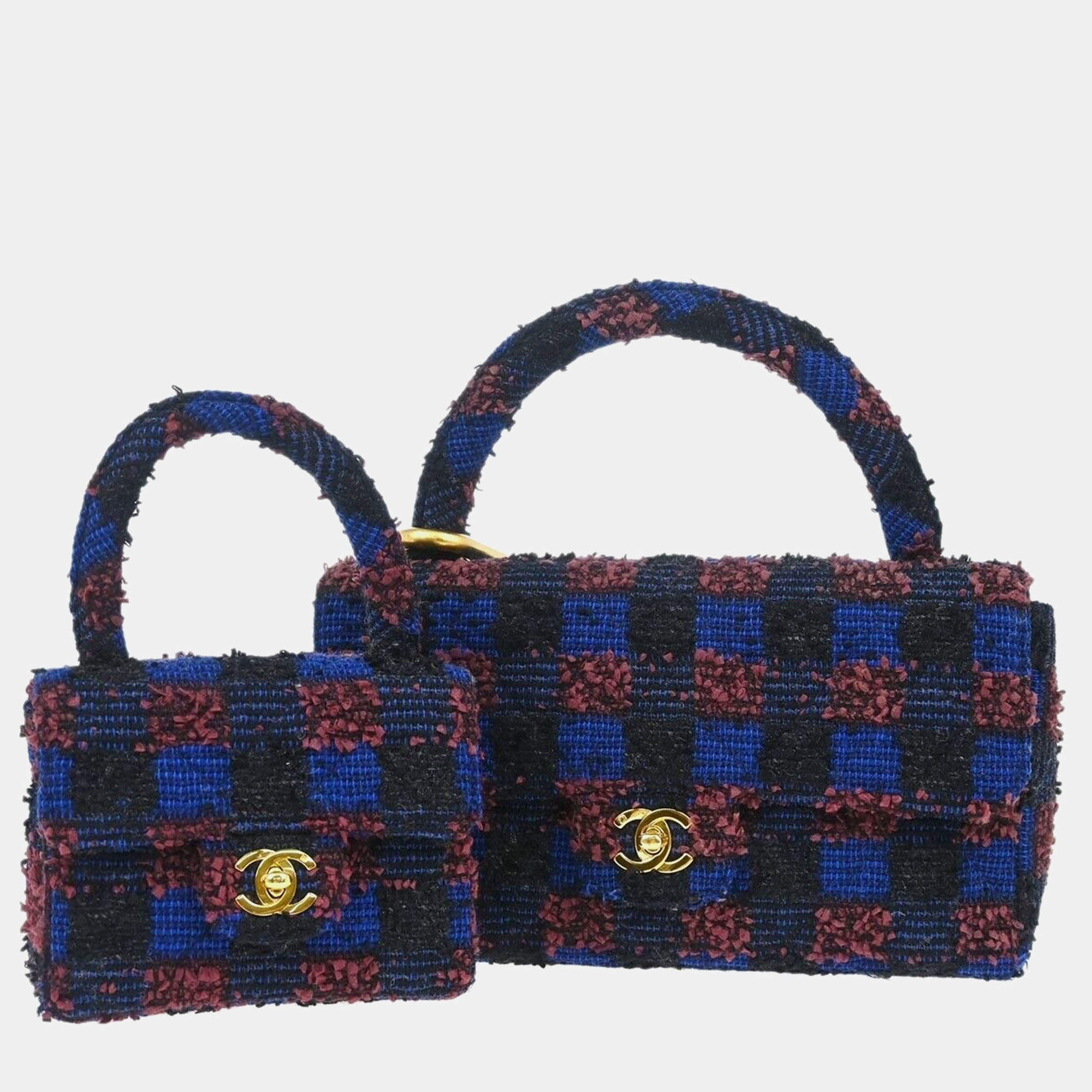 Chanel Blue Tweed Classic Single Flap Two-in-One Flap Bag Set 