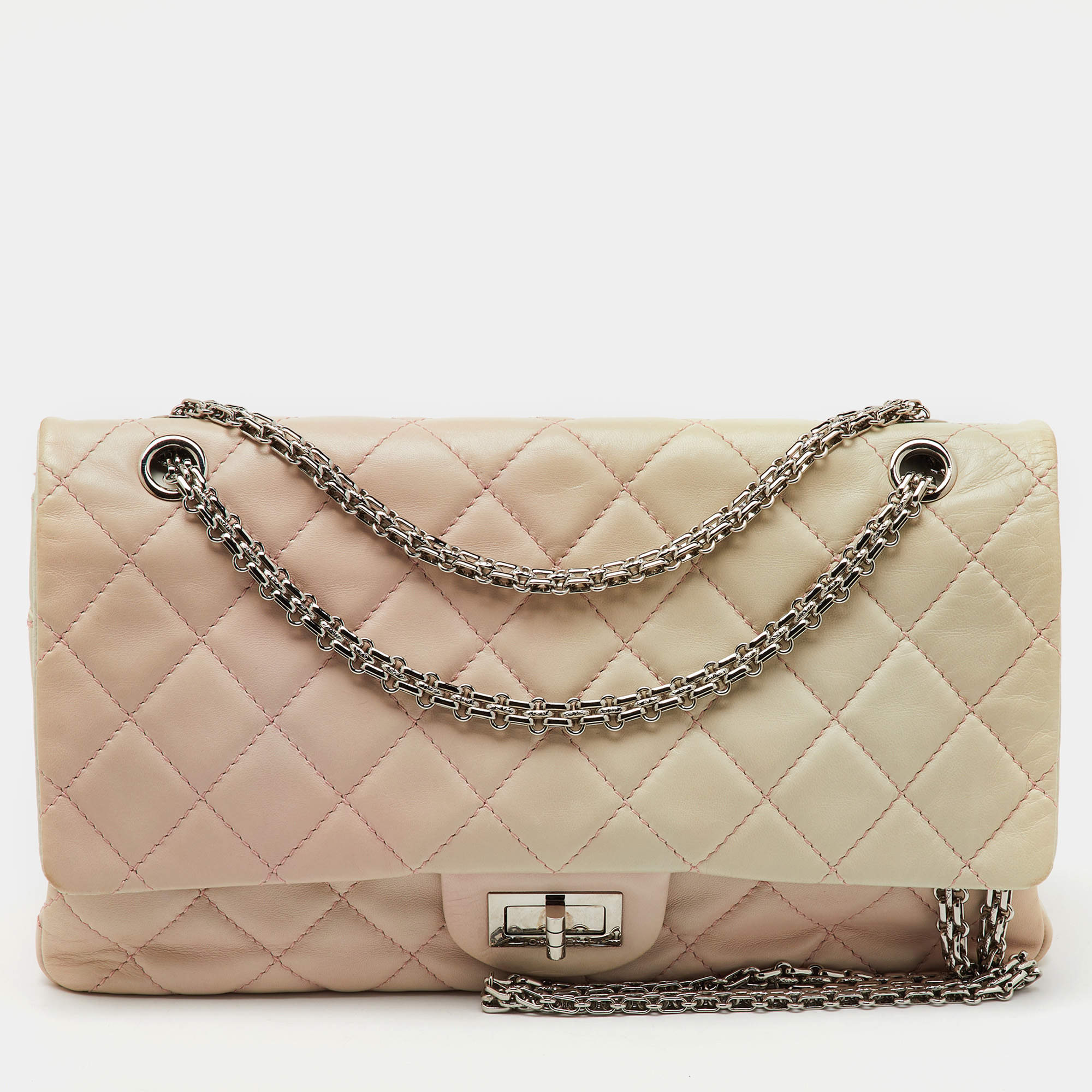 Pre Owned Chanel White/Pink Ombre Quilted Leather 2.55 Classic Reissue 277 Flap Bag