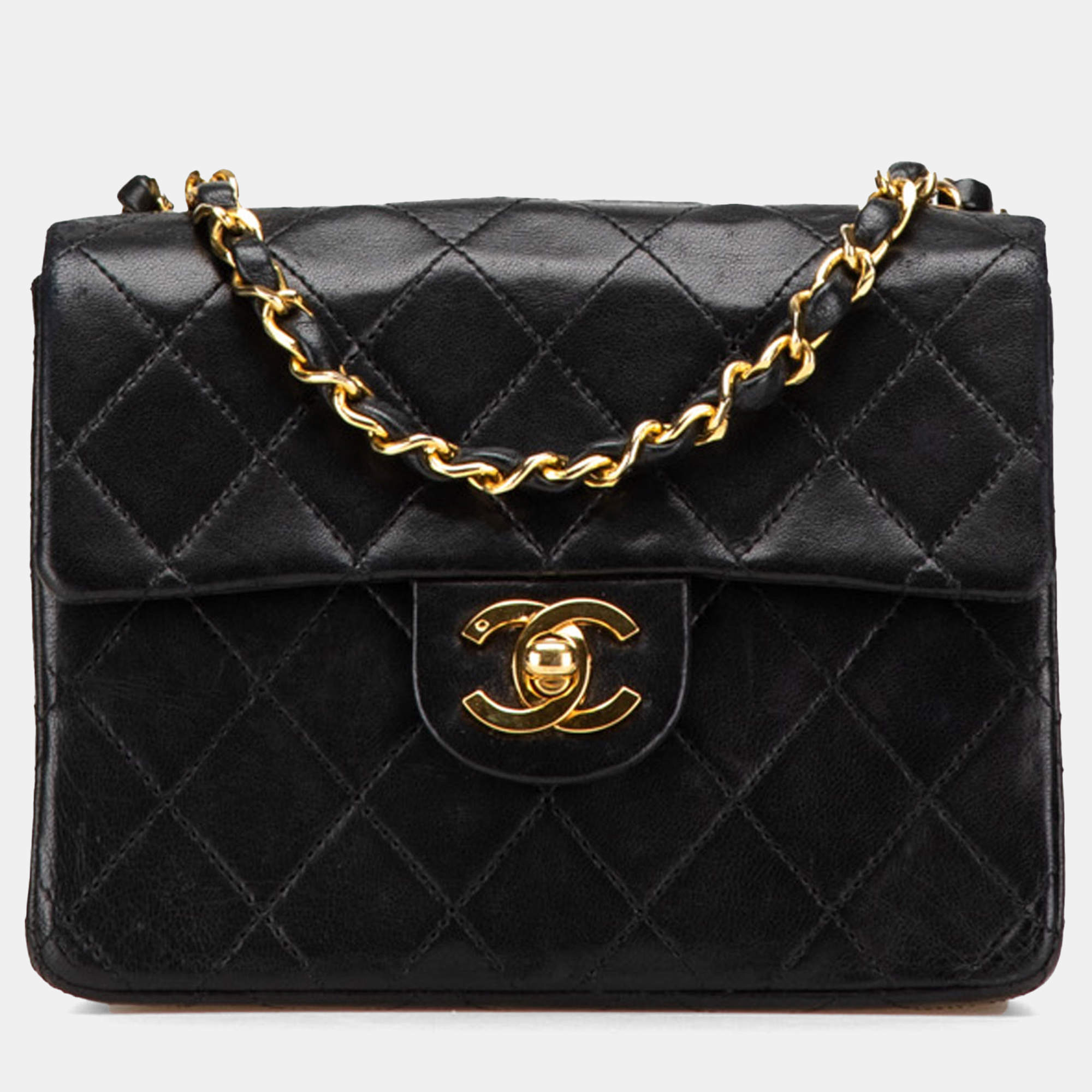 Pre Owned Chanel Black Mini Square Classic Lambskin Single Flap