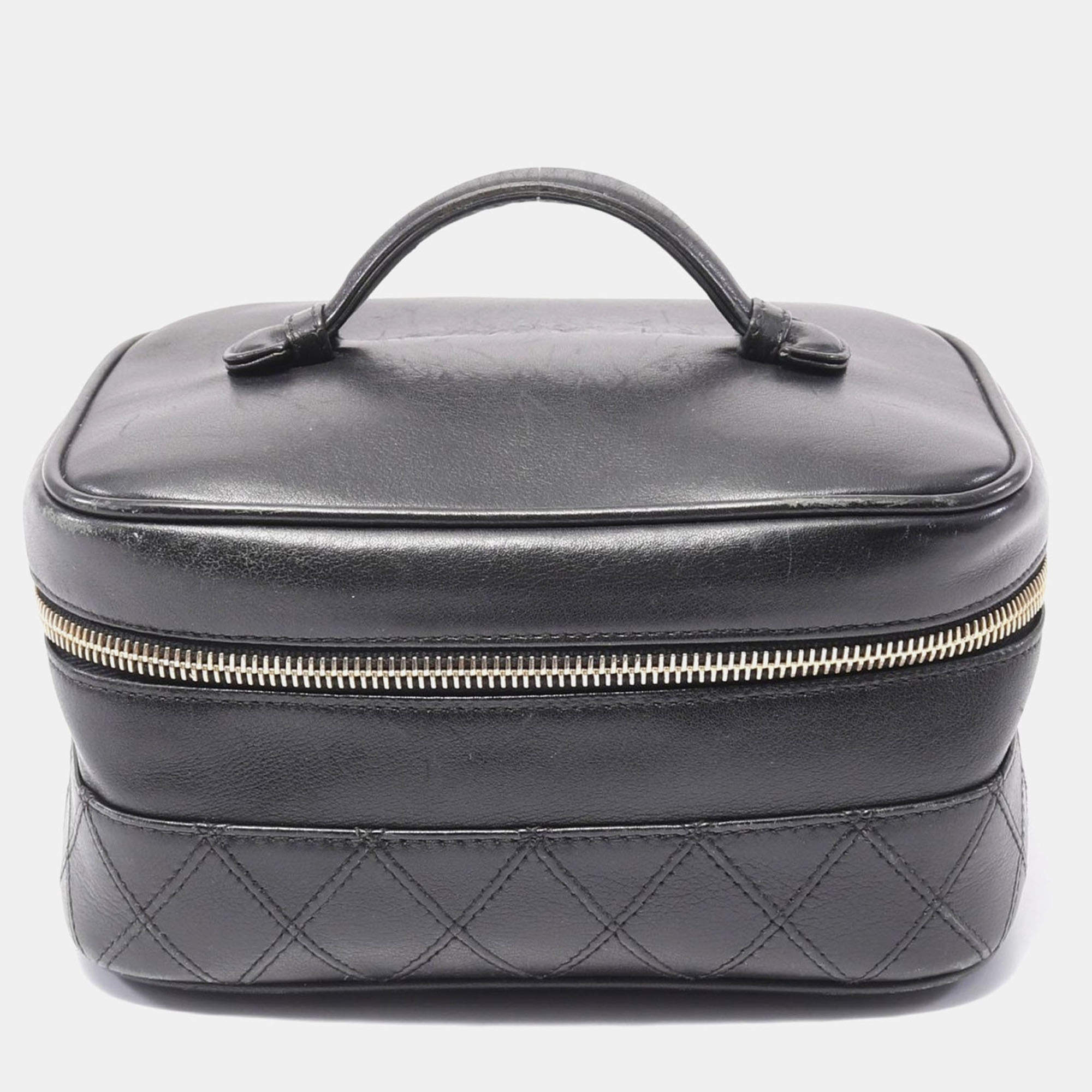 Chanel Black Leather Bicolole Vanity Bag