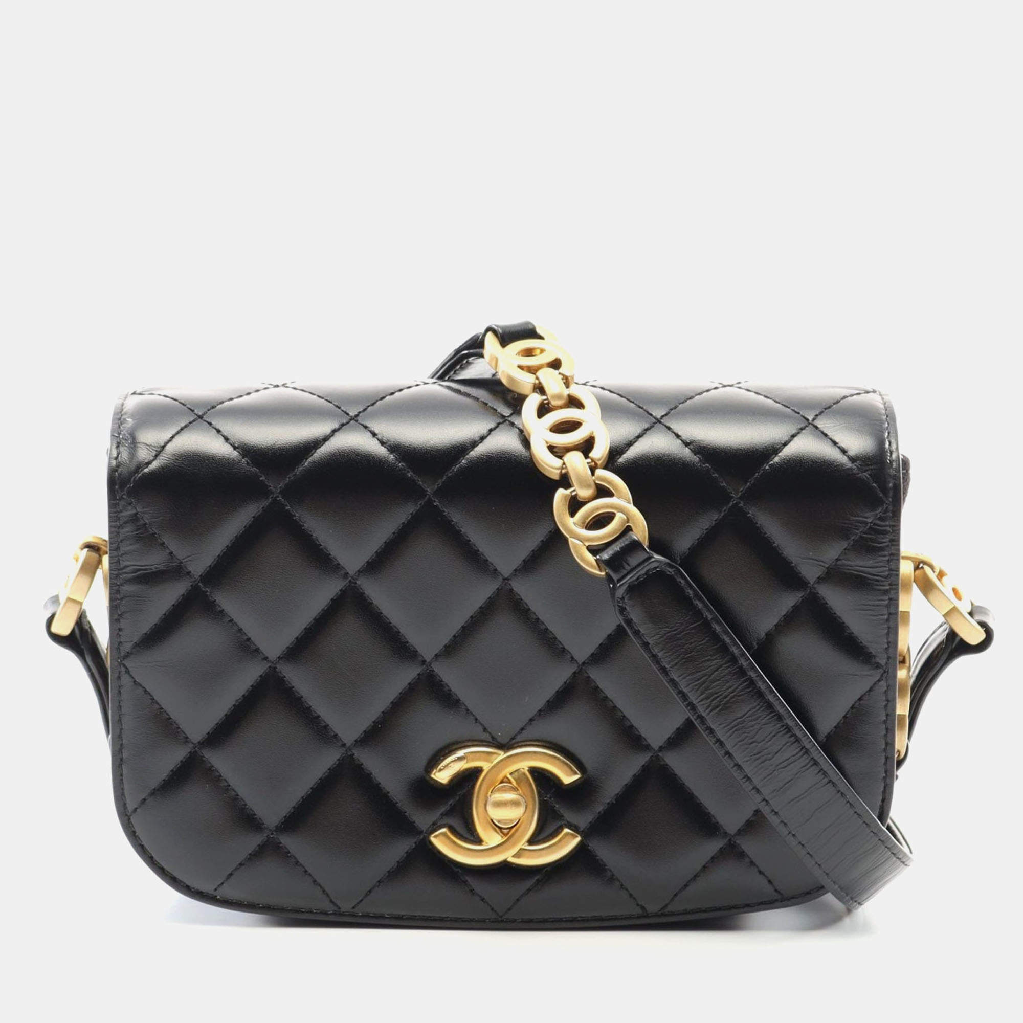 Pre Owned Chanel Black Leather and Suede Chain Shoulder Bag