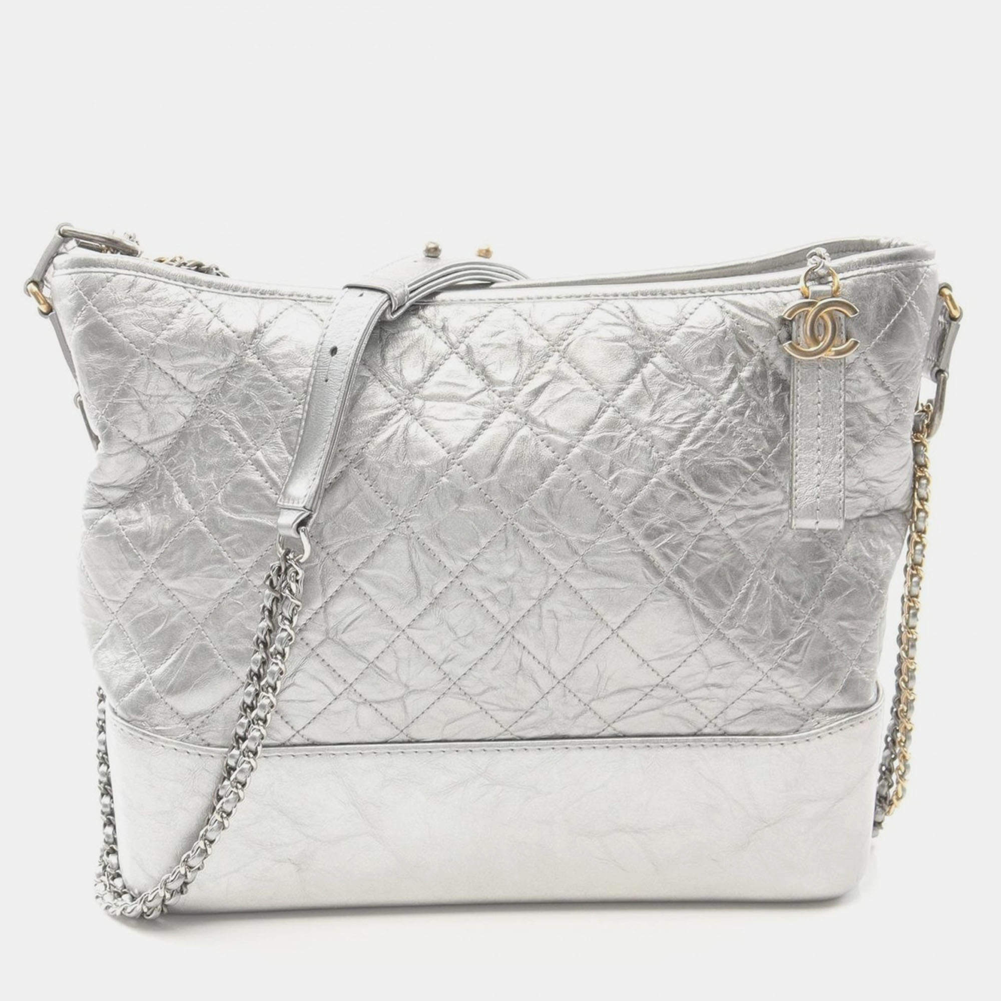 Chanel Silver Leather Gabrielle De Chanel Chain Crossbody Bag