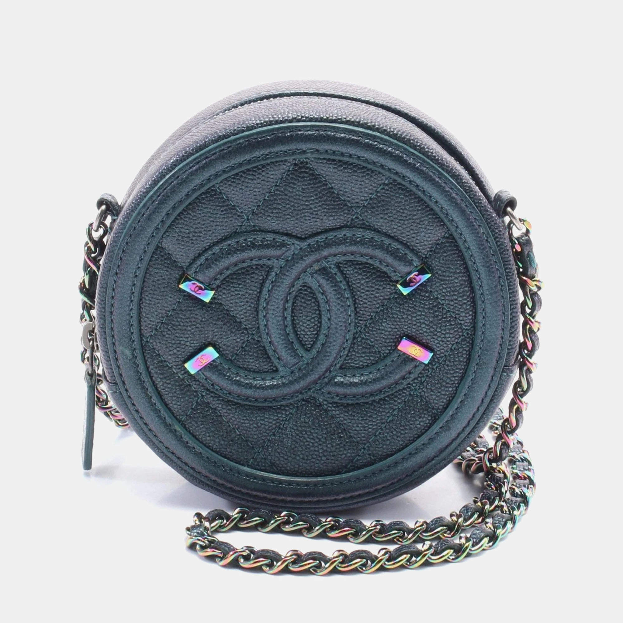 Chanel Green Tone Grained Calfskin Small Filigree Flap Shoulder Bag