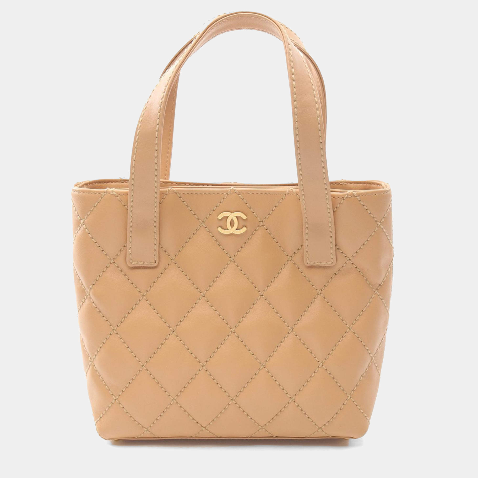 Chanel Beige Leather Wild Stitch Tote Bag