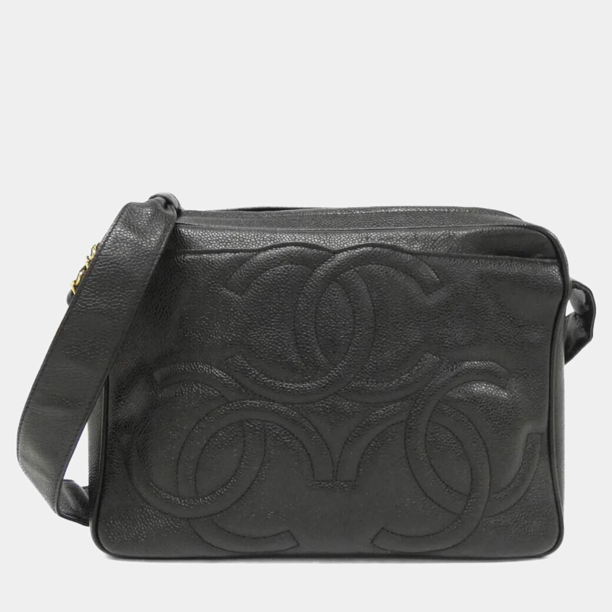 Pre Owned Chanel Black Caviar Leather Shoulder Bag
